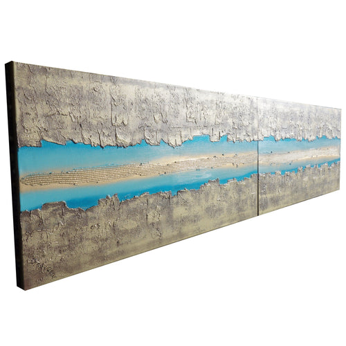 Gold Turquose Paintings “Abstract A469” - Textured Long Diptych by Ksavera