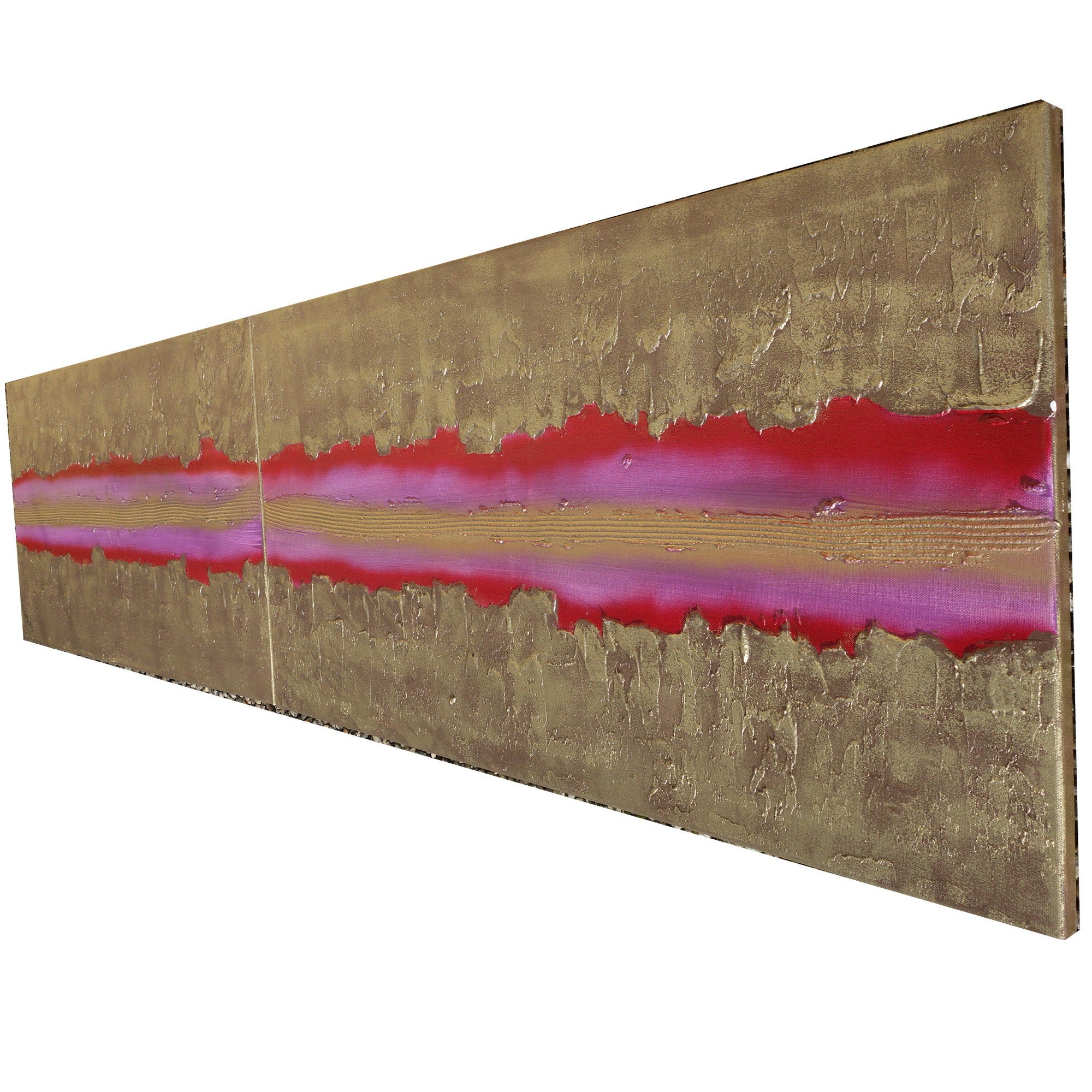 Gold Magenta Paintings “Abstract A471” - Textured Long Diptych by artist Ksavera