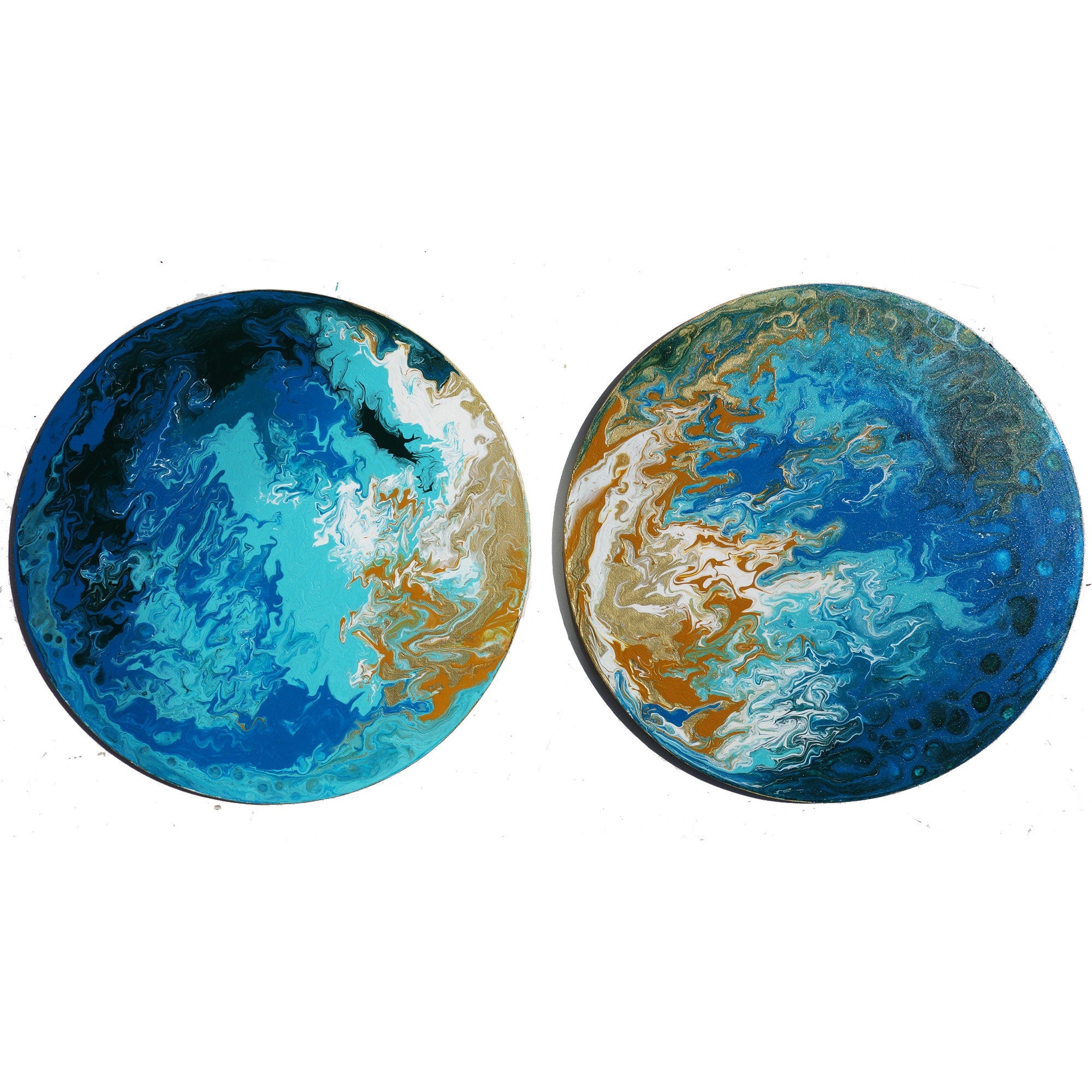 Seashore pouring Paintings “Abstract A547” - round blue painting by artist Ksavera