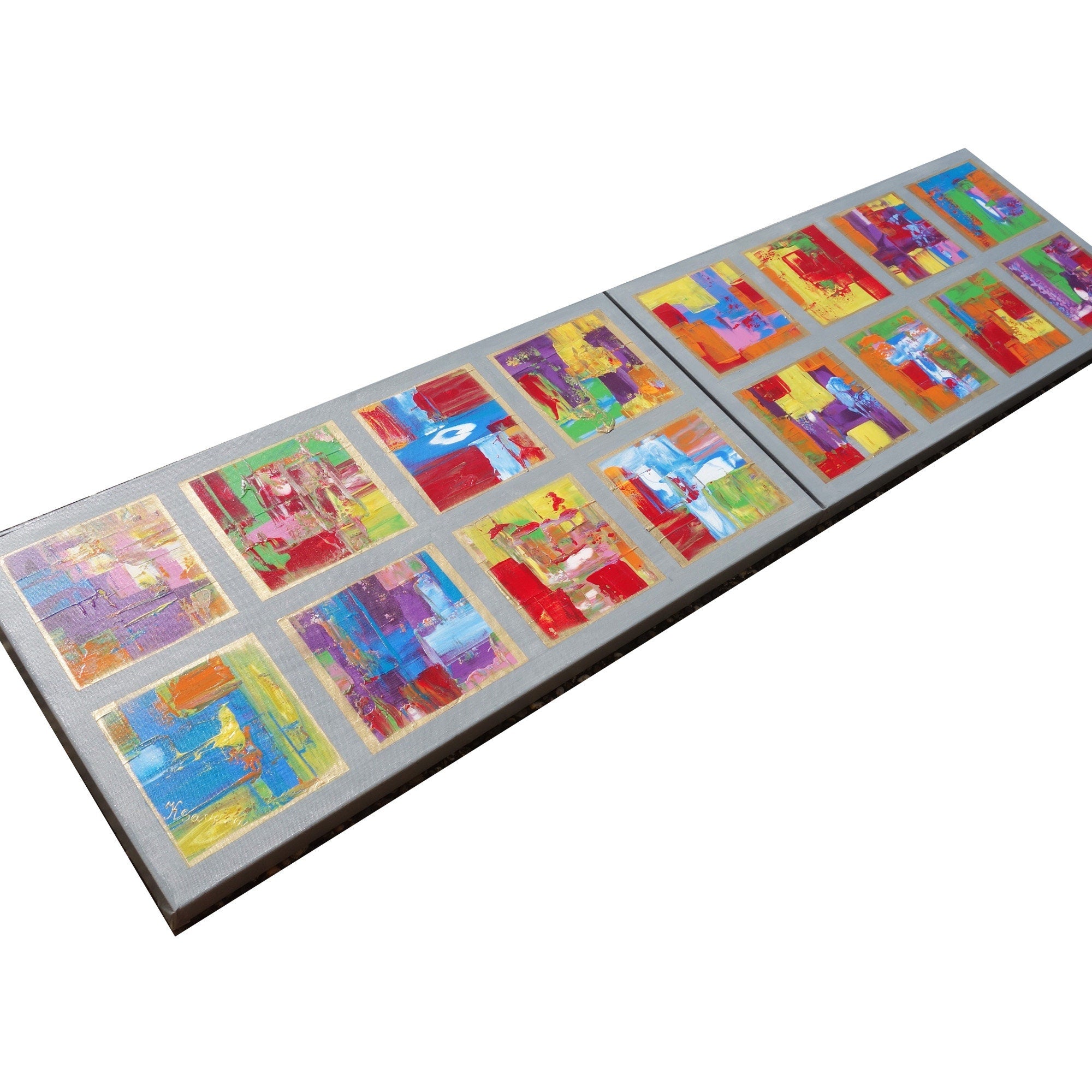 Colorful painting “Abstract A489” - Palette knife Long Diptych by Ksavera