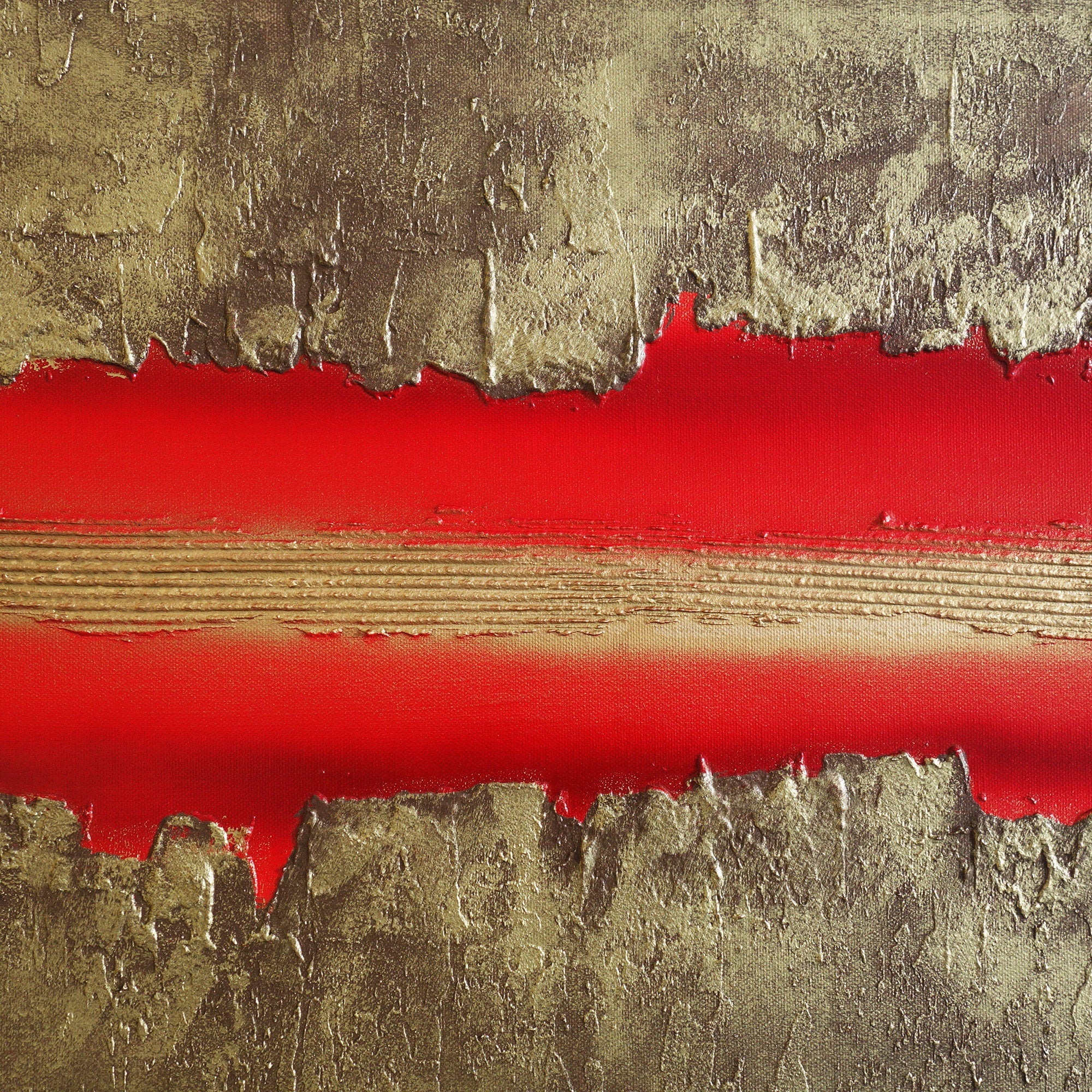 Gold Red Paintings “Abstract A470” - Textured Long Diptych by Ksavera