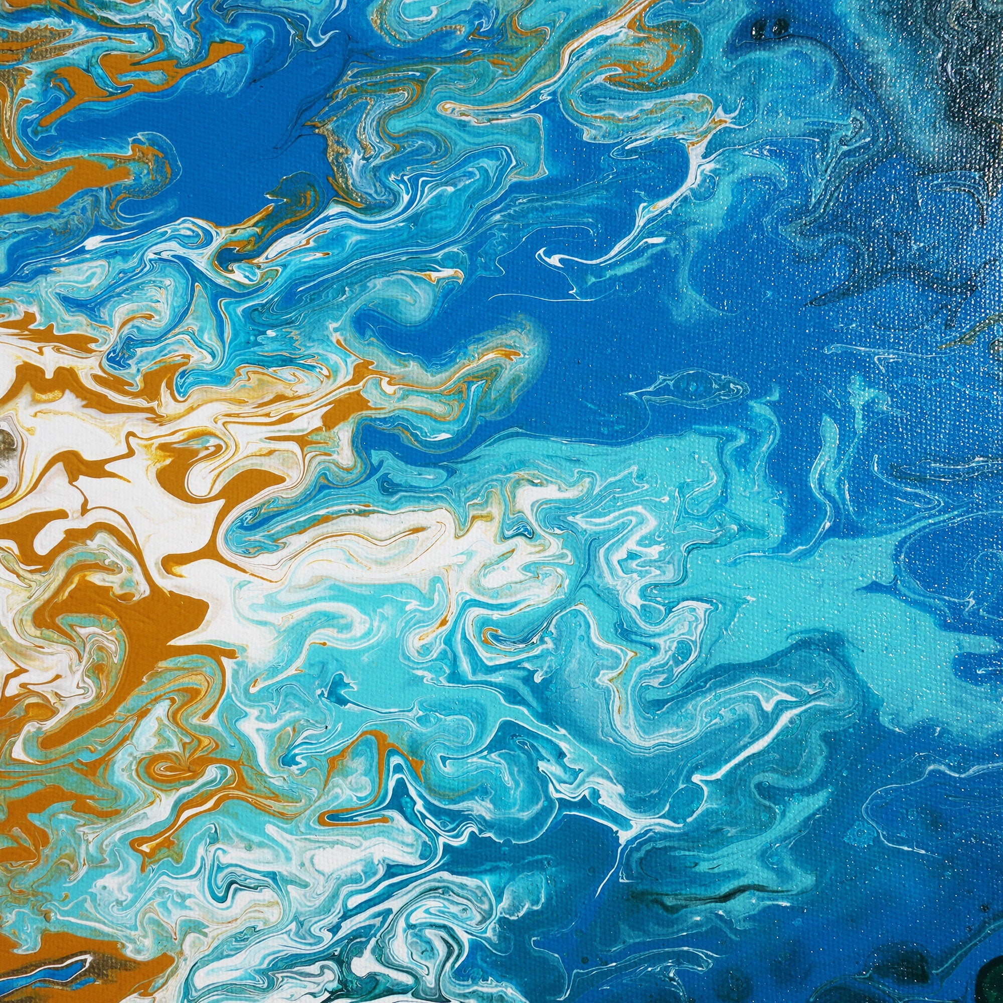 Seashore pouring Paintings “Abstract A547” - round blue painting by artist Ksavera