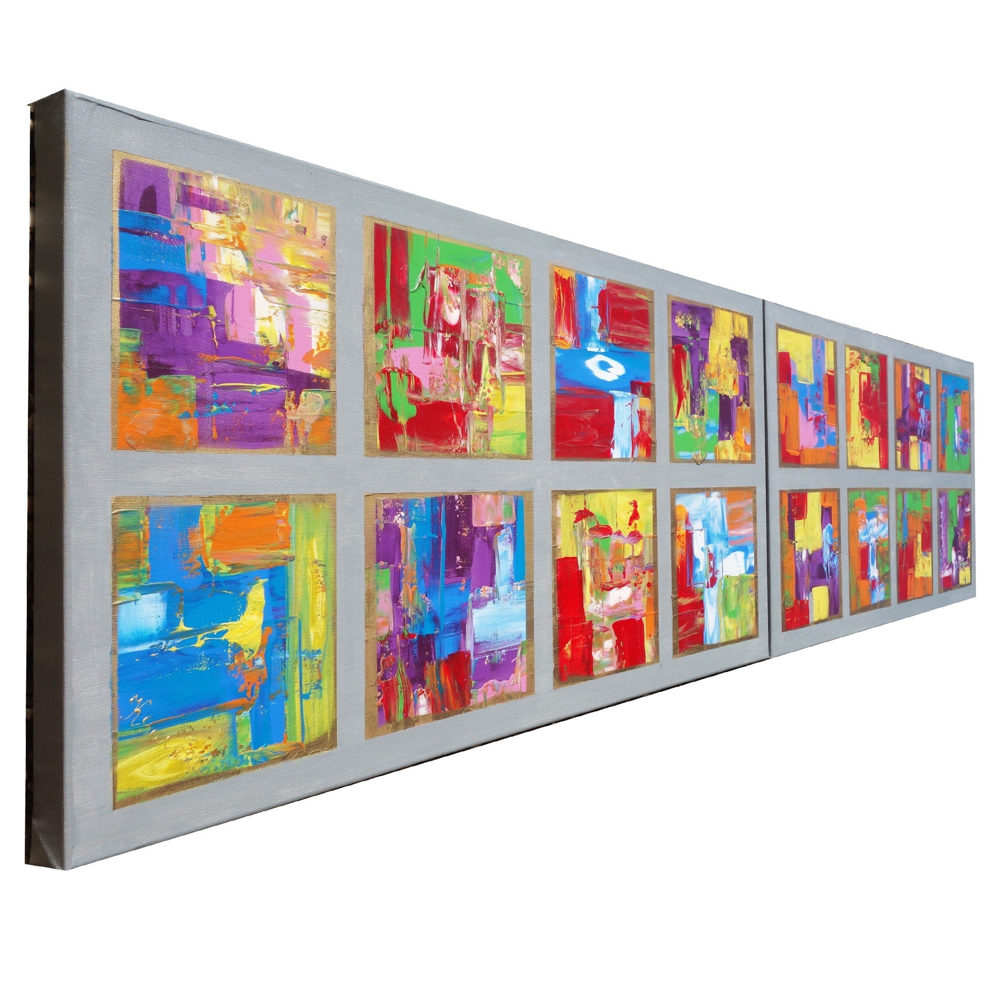 Colorful painting “Abstract A489” - Palette knife Long Diptych by Ksavera