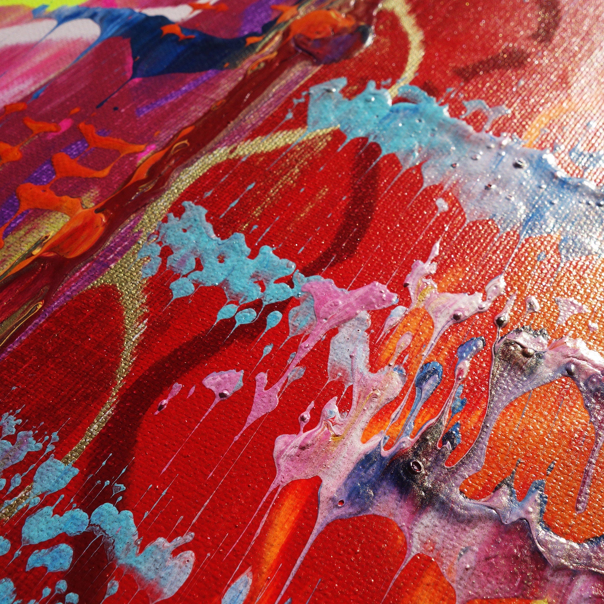 Gold colorful Paintings “Abstract A459” - Large palette knife Triptych by Ksavera