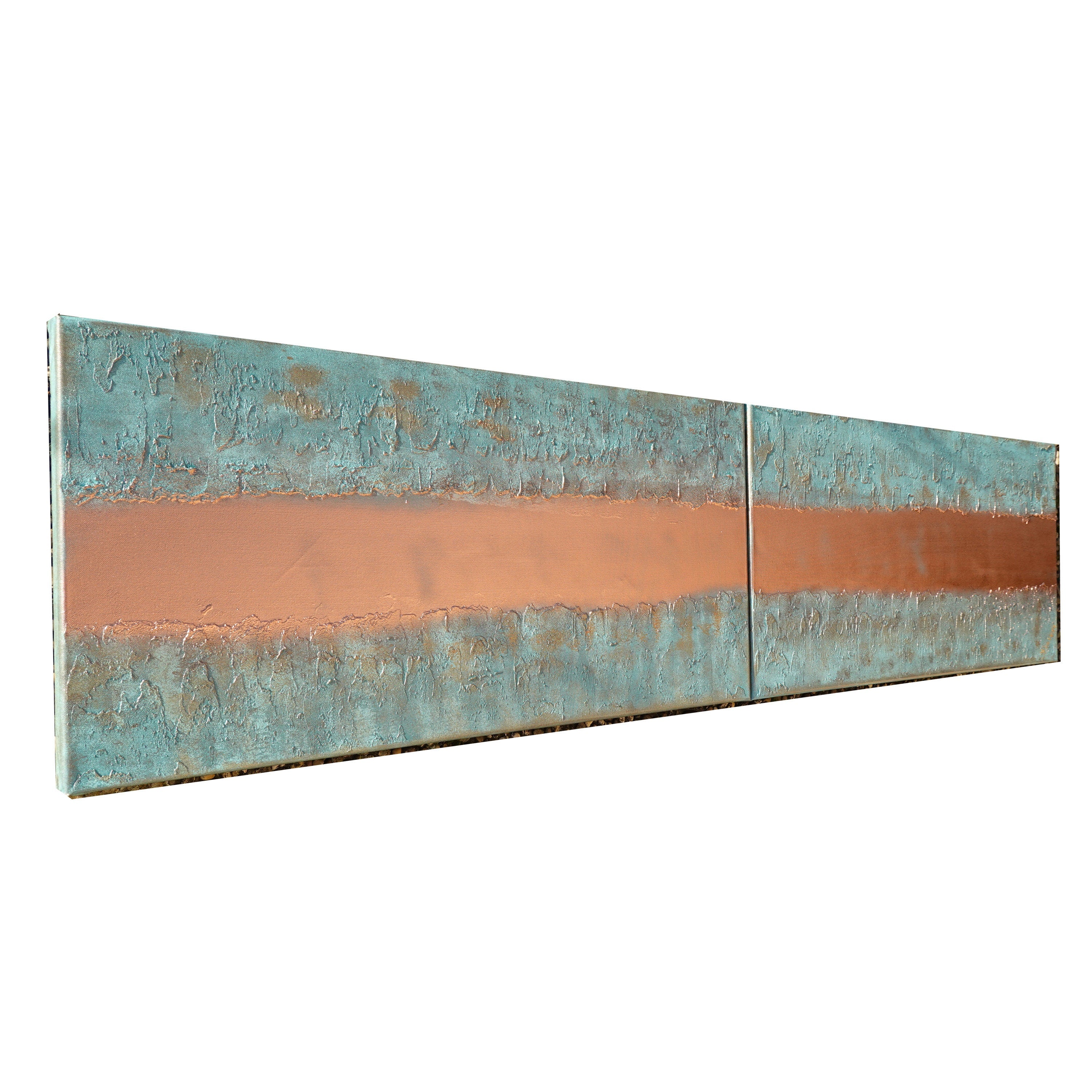Copper patina Paintings “Abstract A1236” — Textured Long Diptych by Ksavera