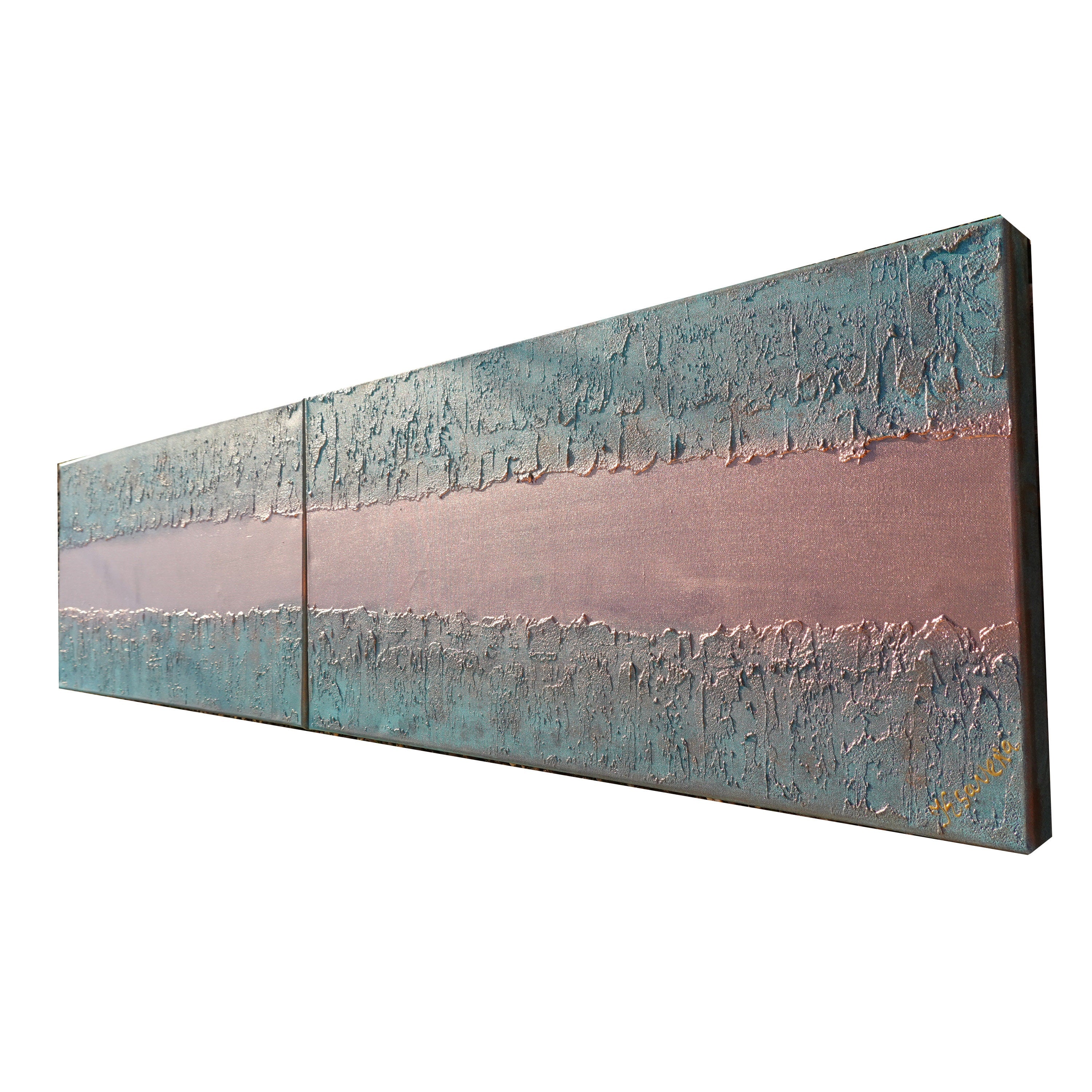 Copper patina Paintings “Abstract A1236” — Textured Long Diptych by Ksavera