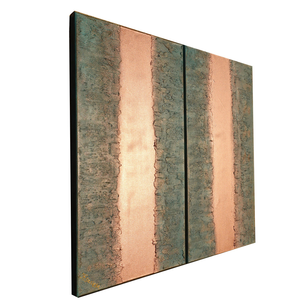 Copper patina Paintings “Abstract A1236” — Textured Long Diptych by Ksavera