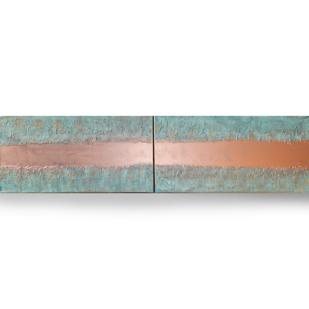 Copper patina Paintings “Abstract A1236” — Textured Long Diptych by Ksavera