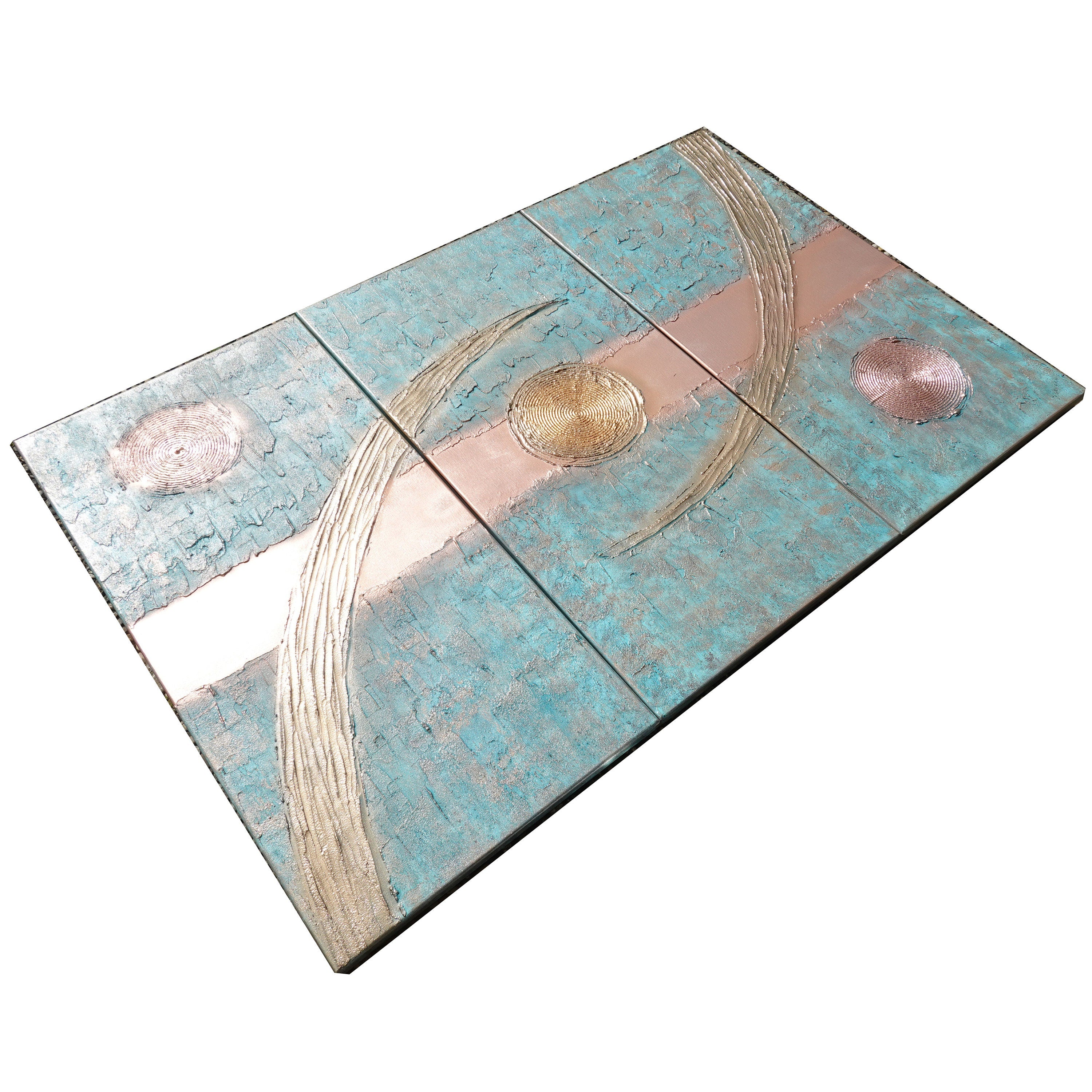 Peintures à patine de cuivre « Abstrait A1211 » — Grand triptyque texturé de Ksavera