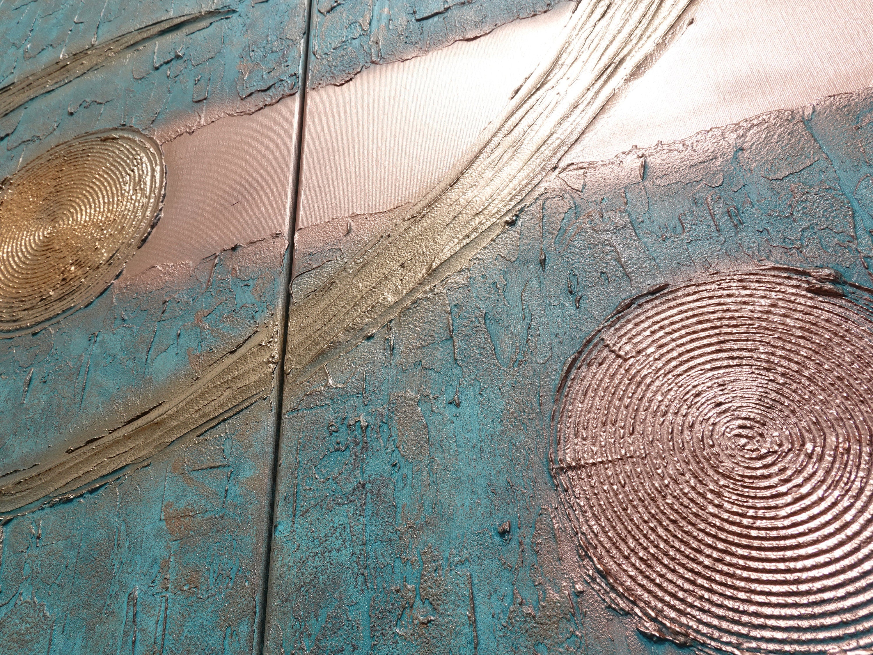 Peintures à patine de cuivre « Abstrait A1211 » — Grand triptyque texturé de Ksavera