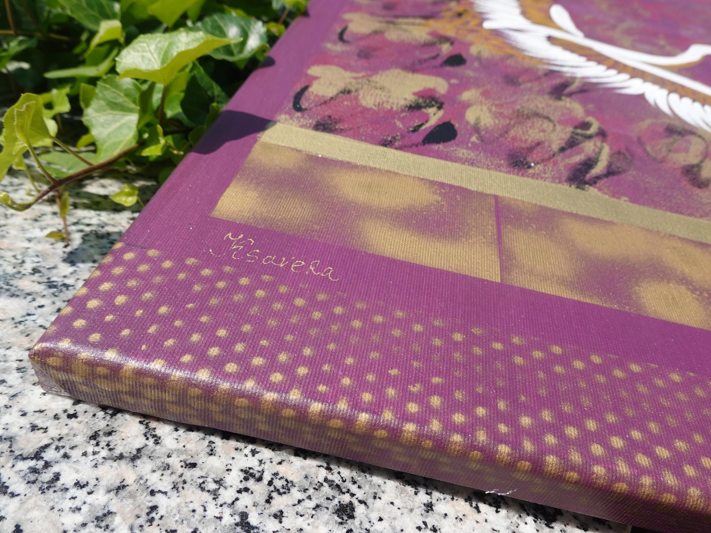 Crane J386 large Japanese purple gold triptych - original paintings by Ksavera