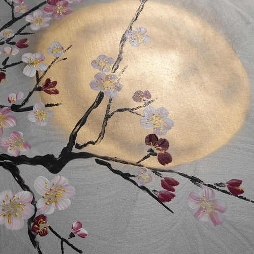 Japanese sakura J216 - large silver triptych - original paintings by Ksavera