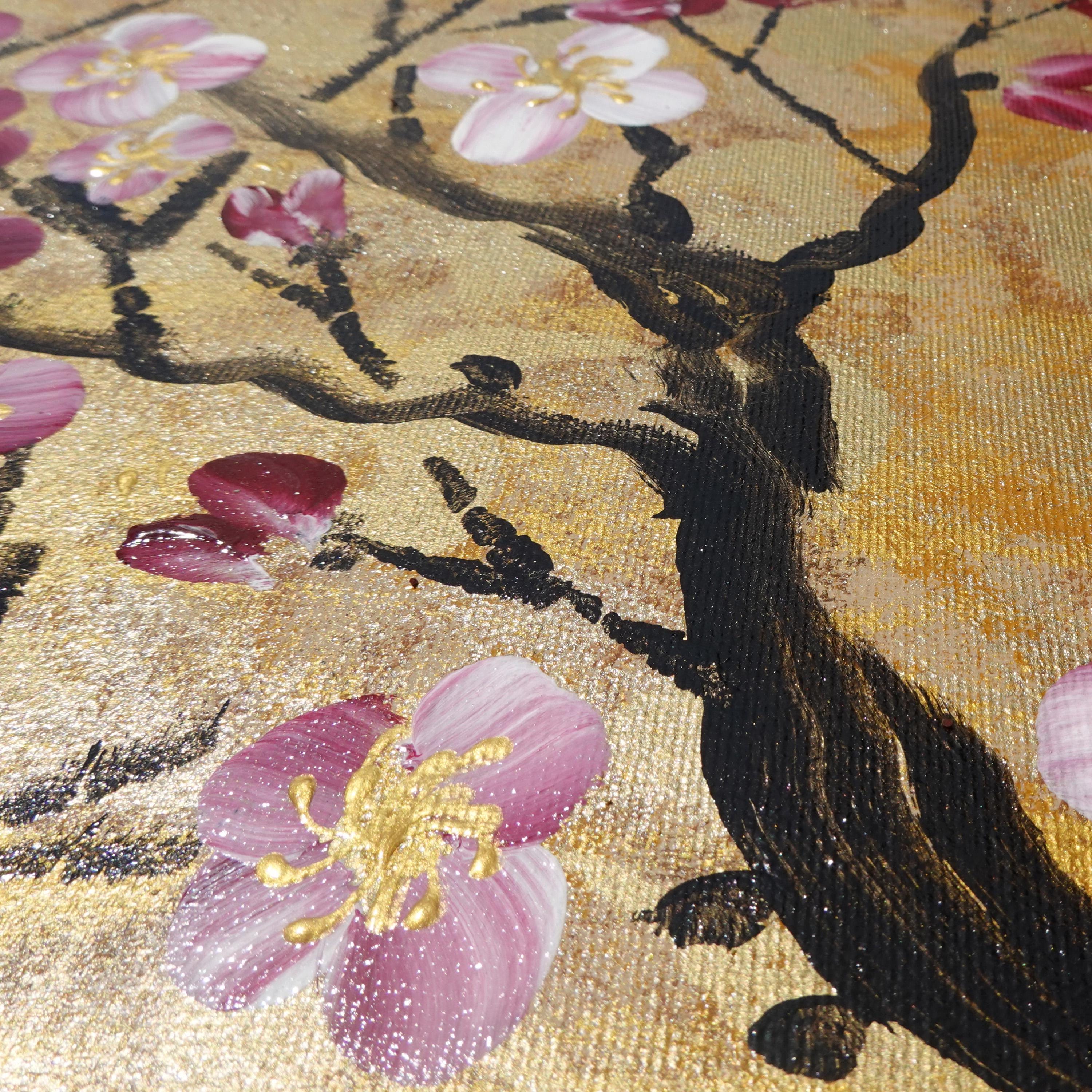 Japanese sakura J236 large gold triptych original paintings by