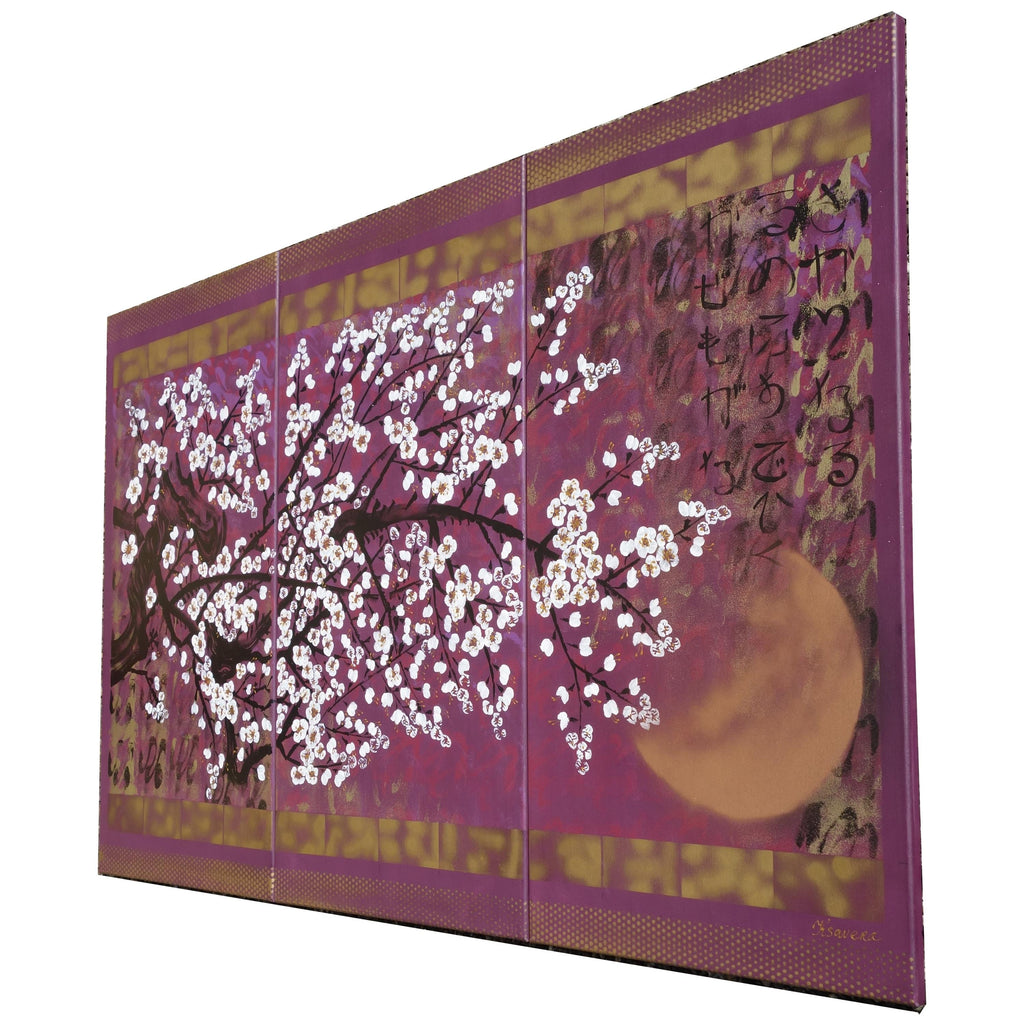 Japanese sakura J392 - large purple triptych - original paintings by Ksavera