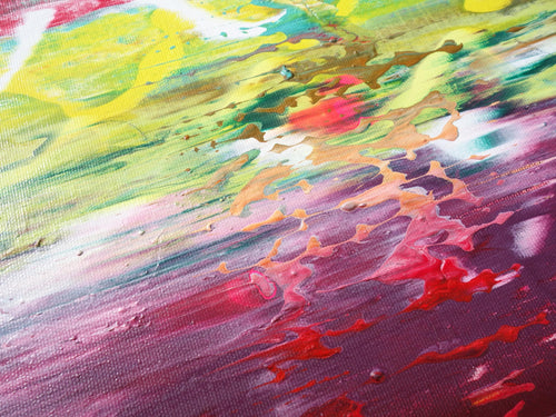 Colorful Red Paintings “Abstract A1227” — Large palette knife Triptych by Ksavera