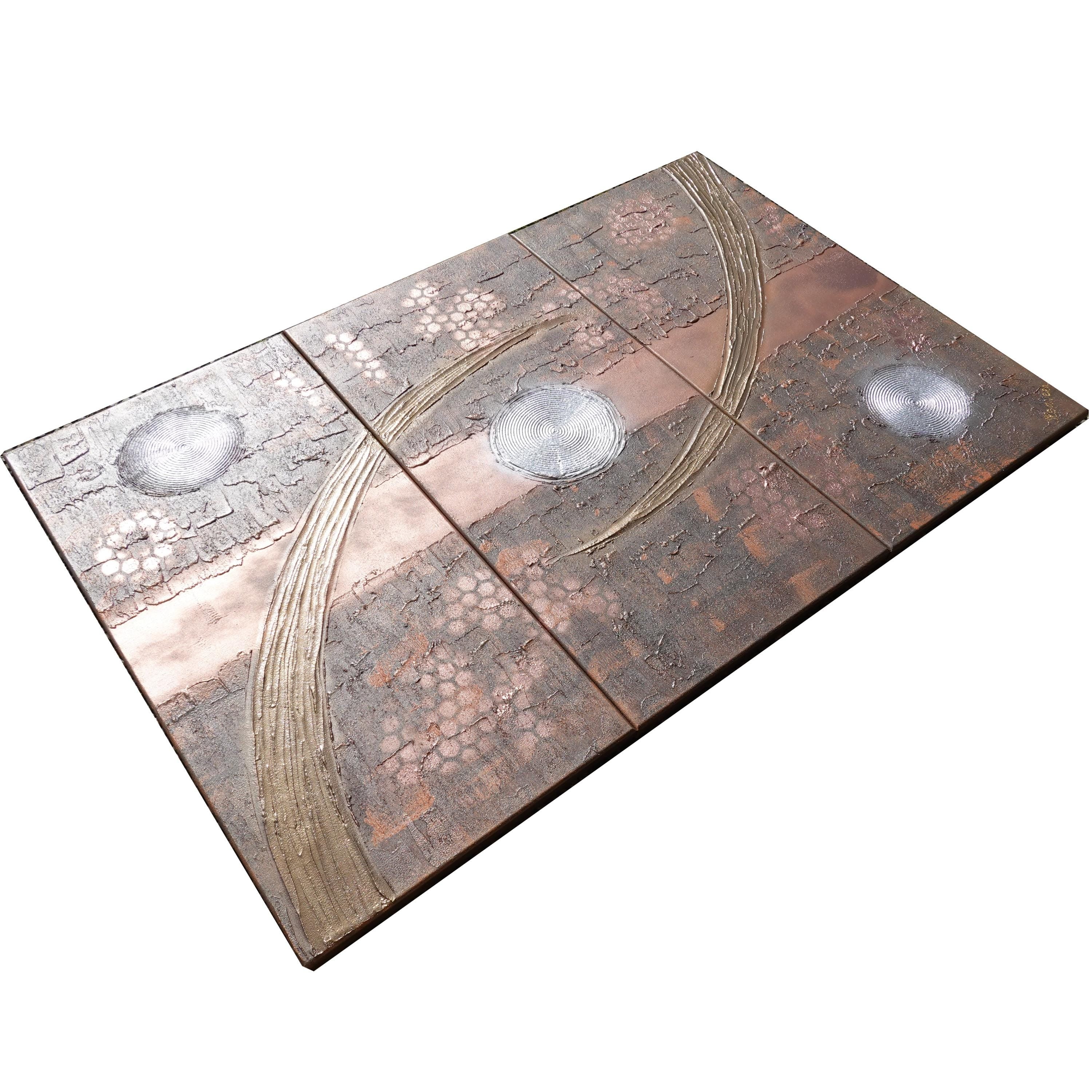 Peintures aux reflets rouillés du cuivre « Abstrait A1232 » — Grand triptyque texturé de Ksavera