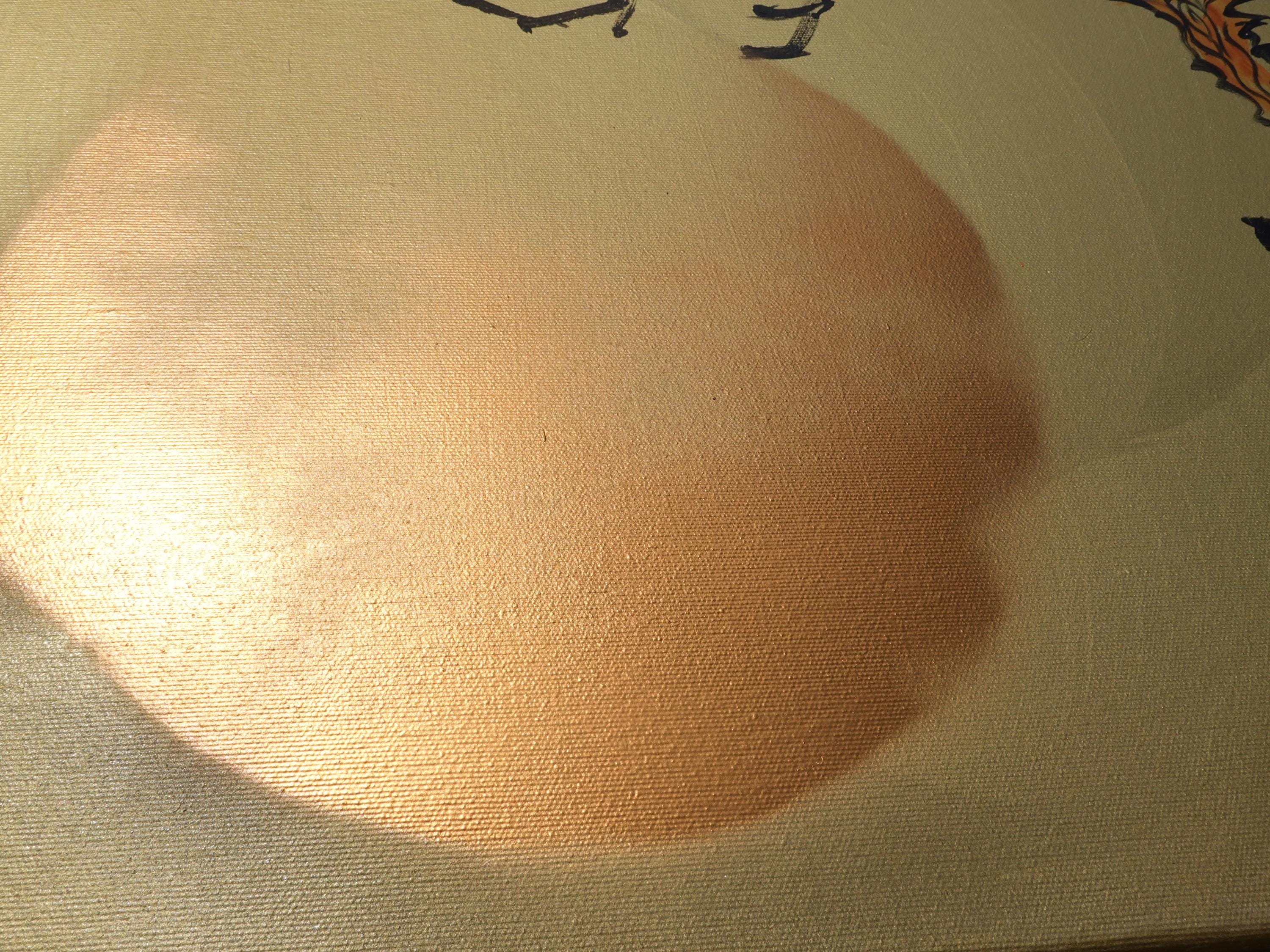 Crane J380 Japanese gold Triptych - Original Acrylic Painting by Ksavera