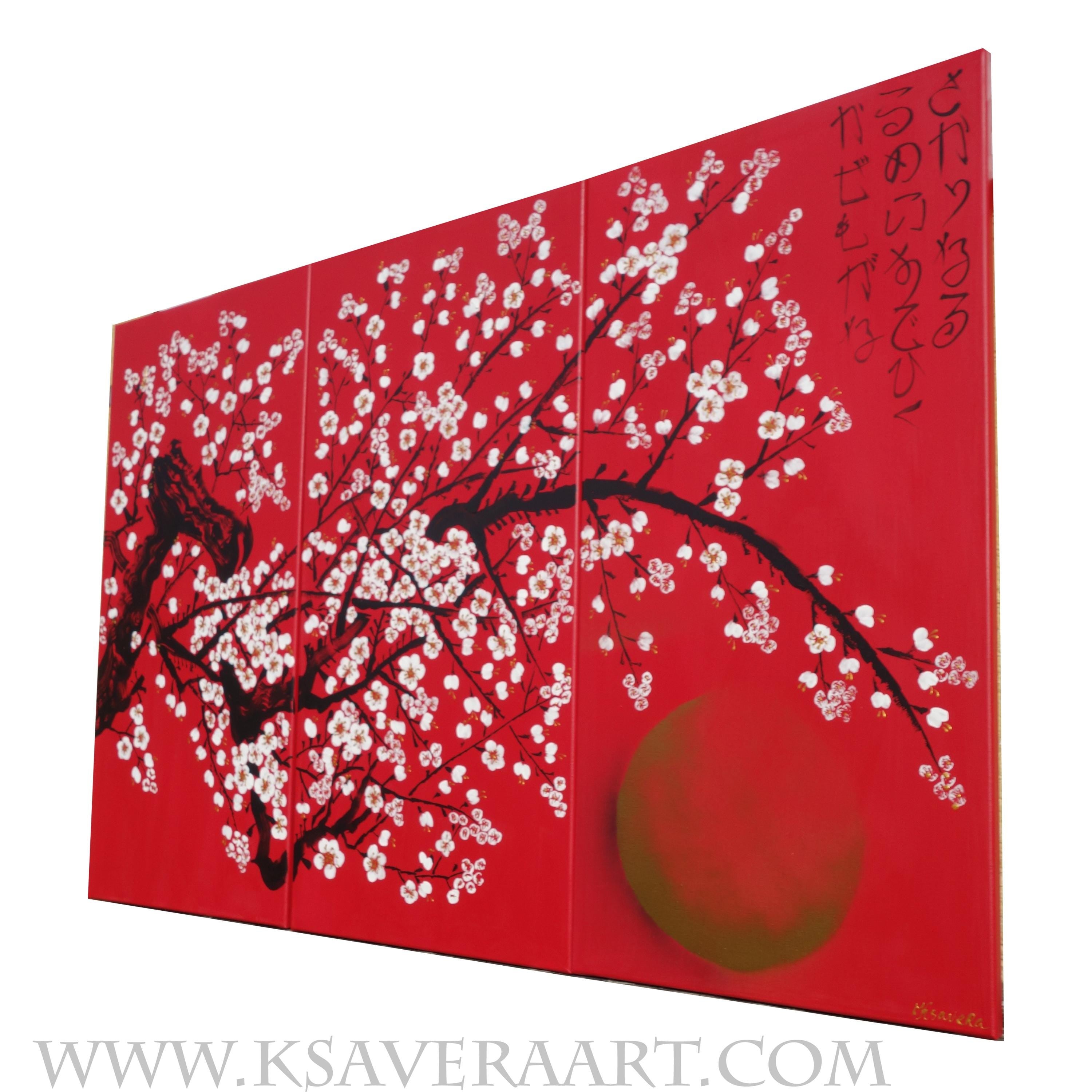 Sakura J396 is a large-scale Japanese-inspired red triptych by Ksavera