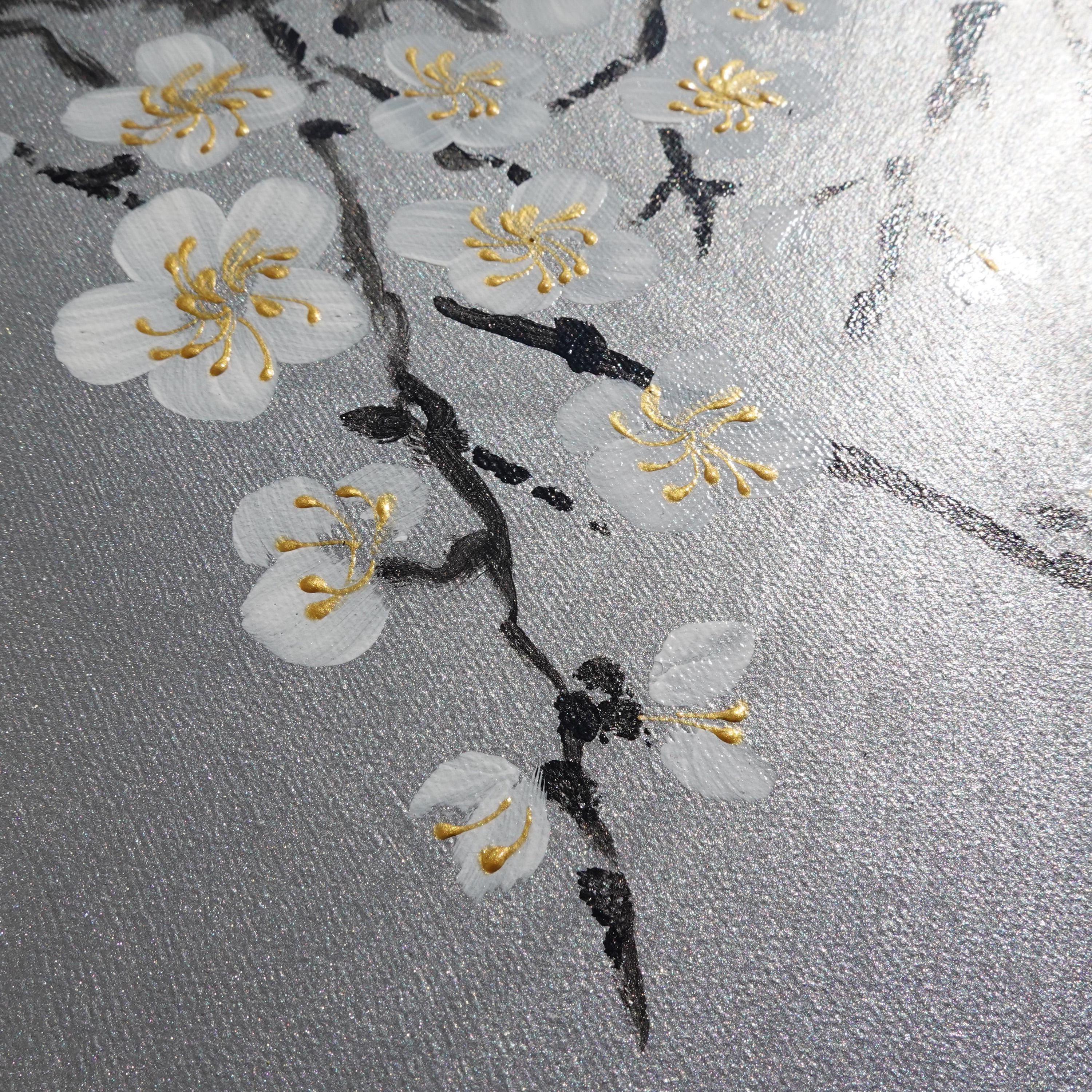 Japanese sakura J214 - large silver triptych - original paintings by Ksavera