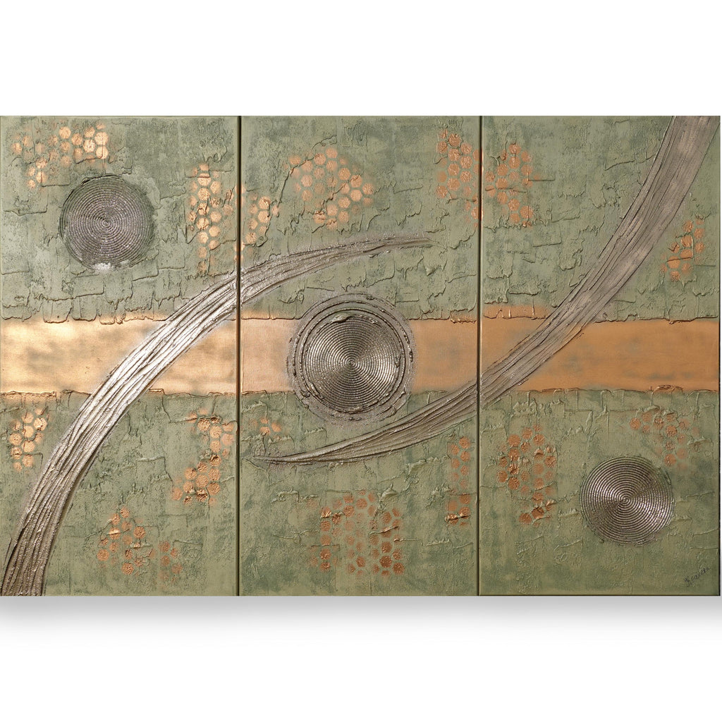 Peintures dorées « Abstrait A1220 » — Grand triptyque texturé de Ksavera