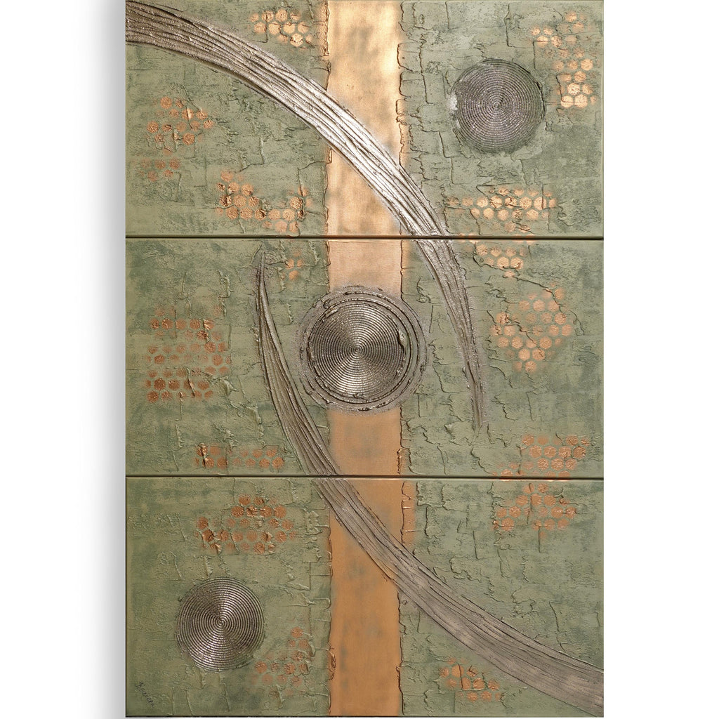 Peintures dorées « Abstrait A1220 » — Grand triptyque texturé de Ksavera