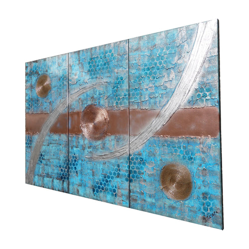 Copper patina Paintings “Abstract A1233” — Large textured Triptych by Ksavera