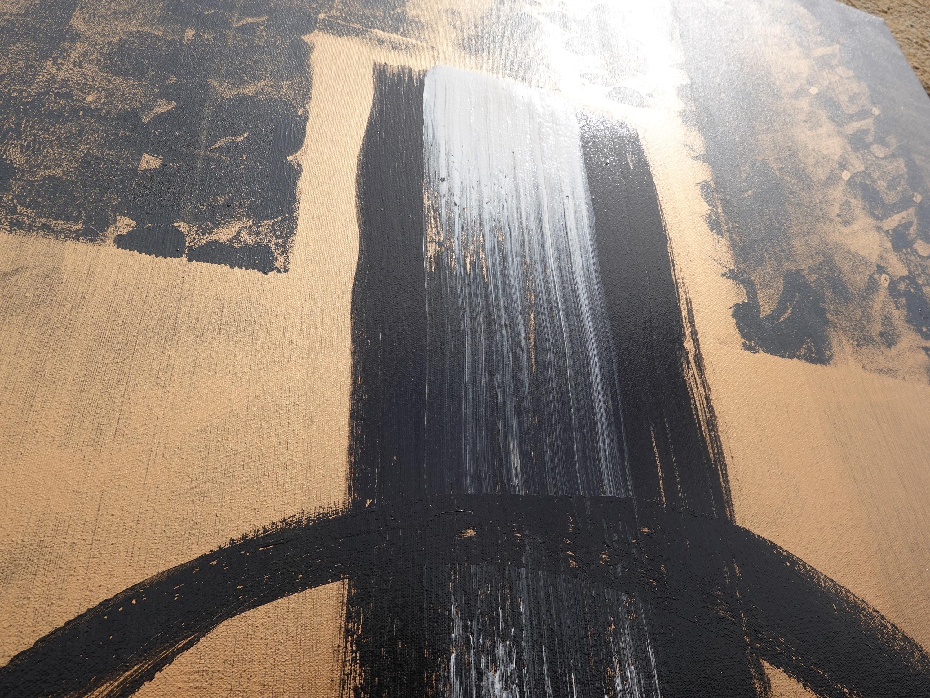 Abstraktes geometrisches Gemälde A1368 – Schwarze und bronzene japanische Originalleinwand von Ksavera