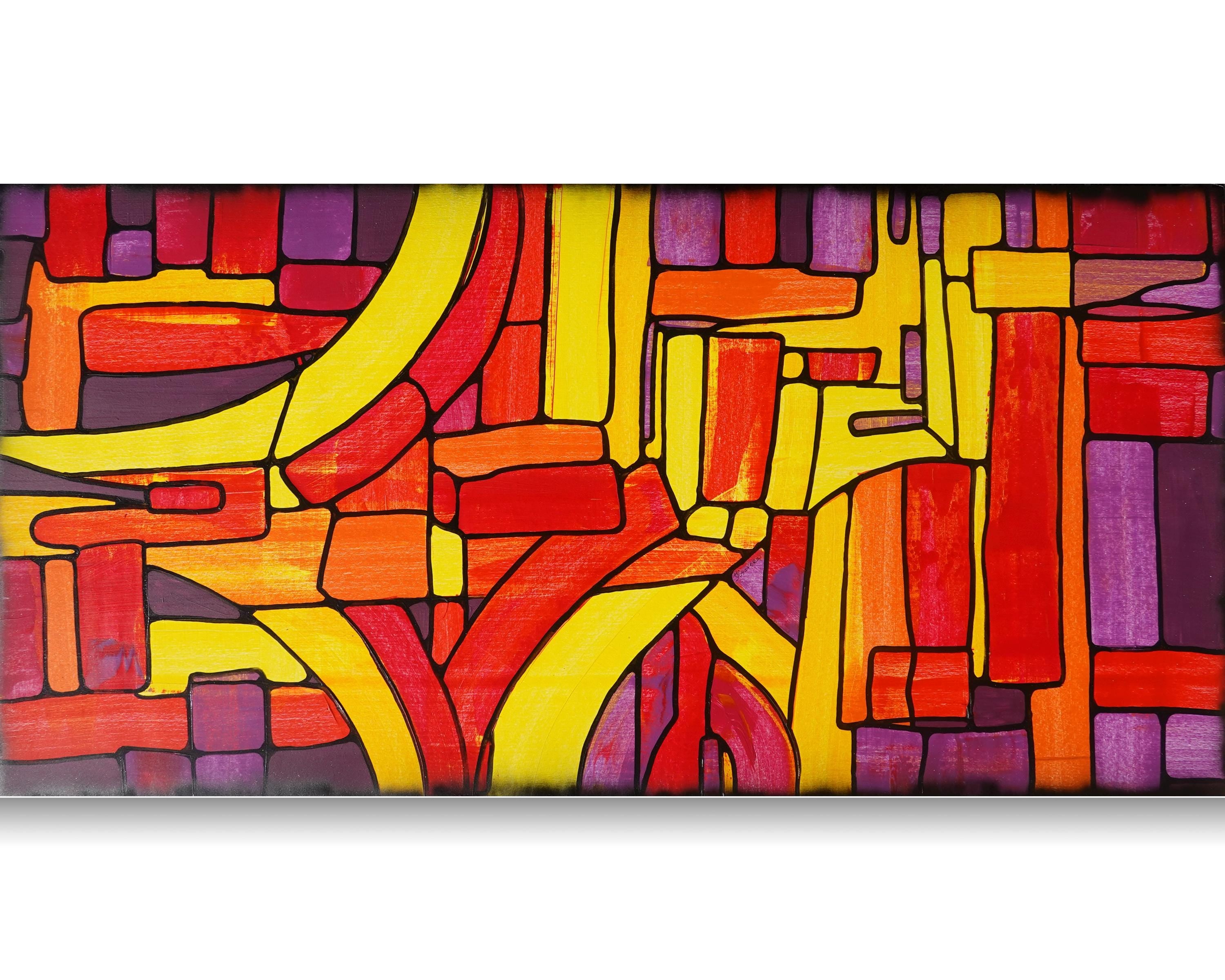 Abstract Geometric Painting A1369 Red and yellow Original Canvas
