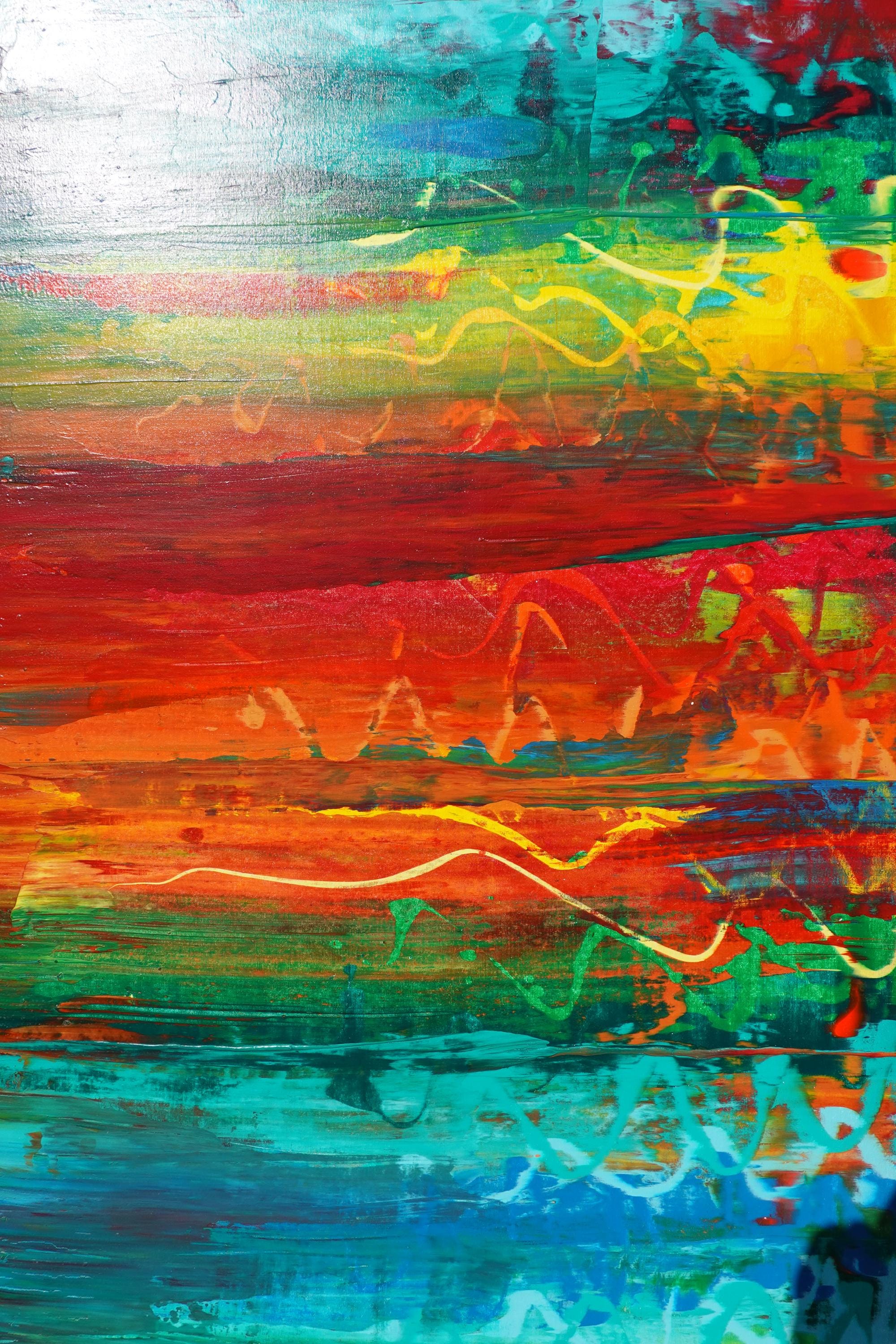 Peinture abstraite A1382 - Toile originale rouge et colorée de Ksavera