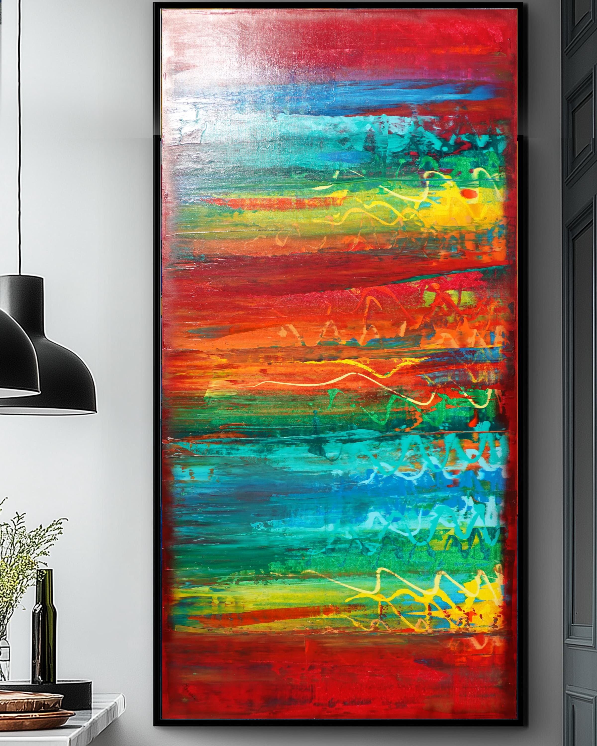 Peinture abstraite A1382 - Toile originale rouge et colorée de Ksavera