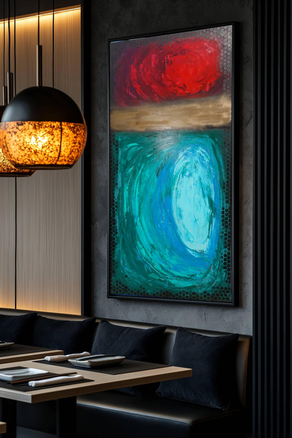 Abstract Minimalist Painting A1365 - Modern original red gold emerald Wall Art by Ksavera