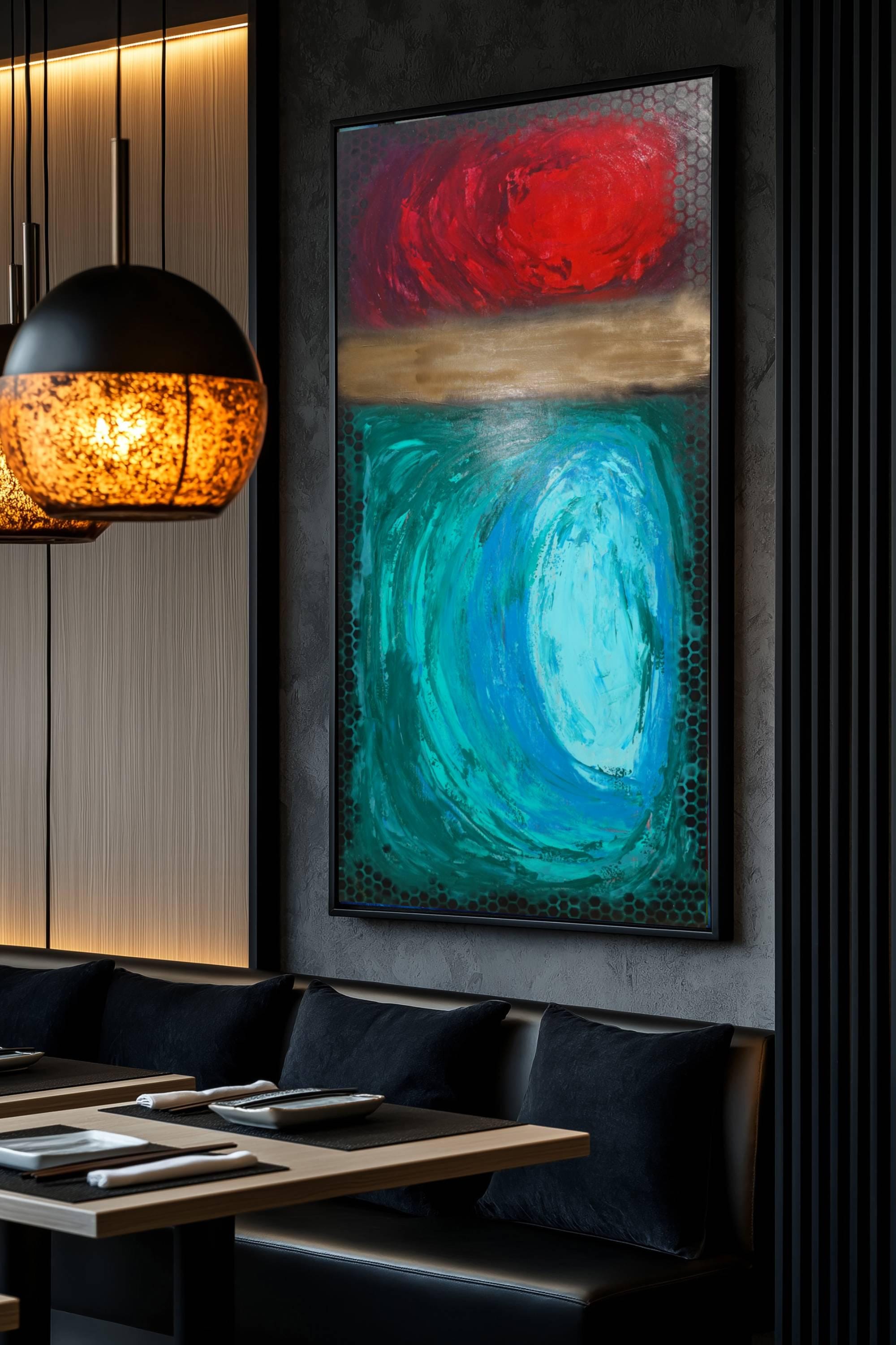 Abstract Minimalist Painting A1365 - Modern original red gold emerald Wall Art by Ksavera