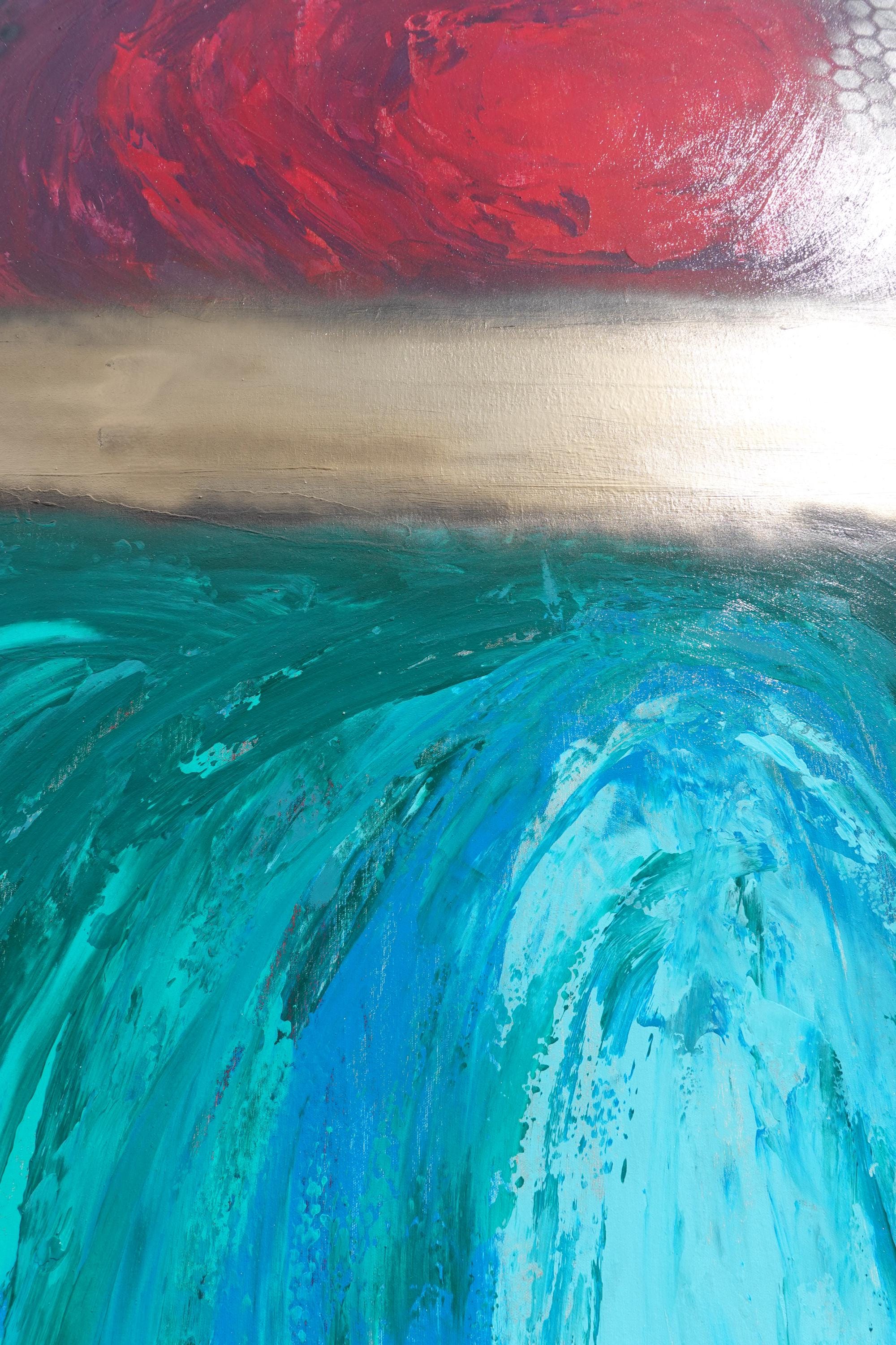 Abstract Minimalist Painting A1365 - Modern original red gold emerald Wall Art by Ksavera