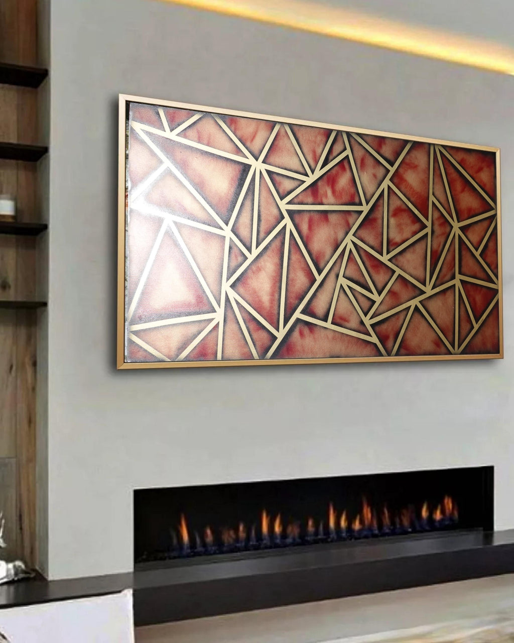 Abstract Geometric Painting A1380 - Modern Red and gold Original painting by Ksavera
