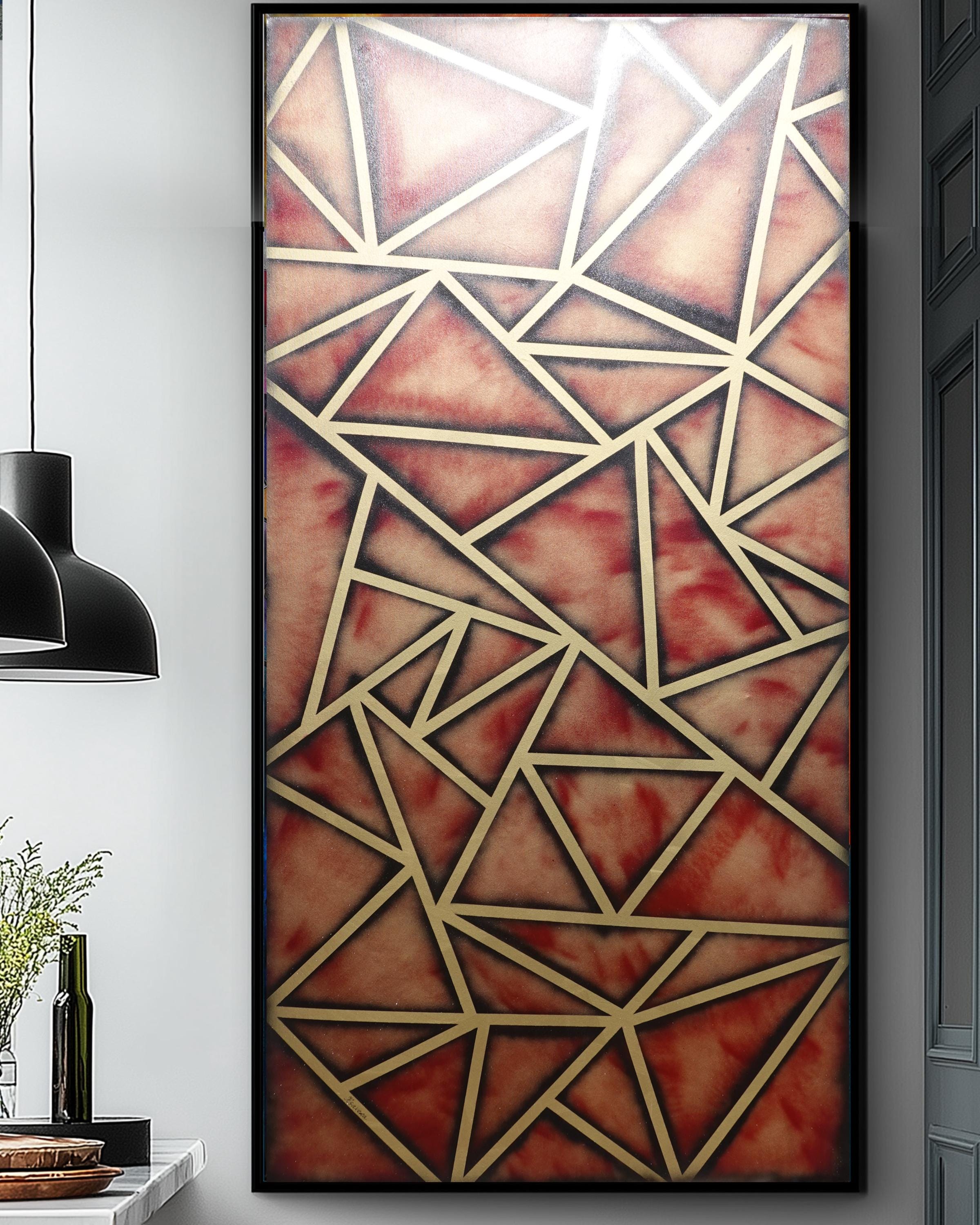 Abstract Geometric Painting A1380 - Modern Red and gold Original painting by Ksavera