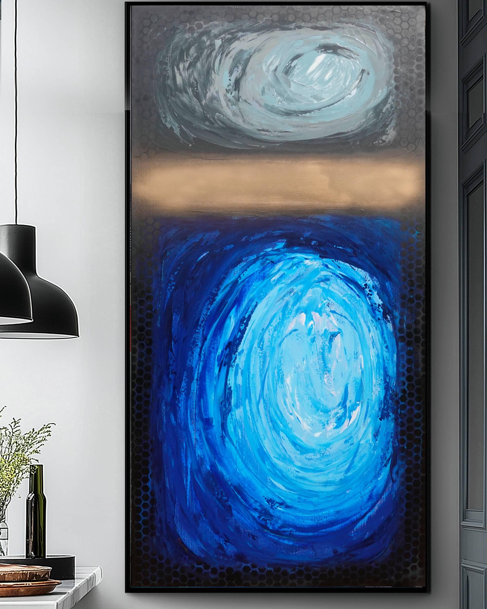 Abstract Minimalist Painting A1367 - Modern original blue gold black Wall Art by Ksavera