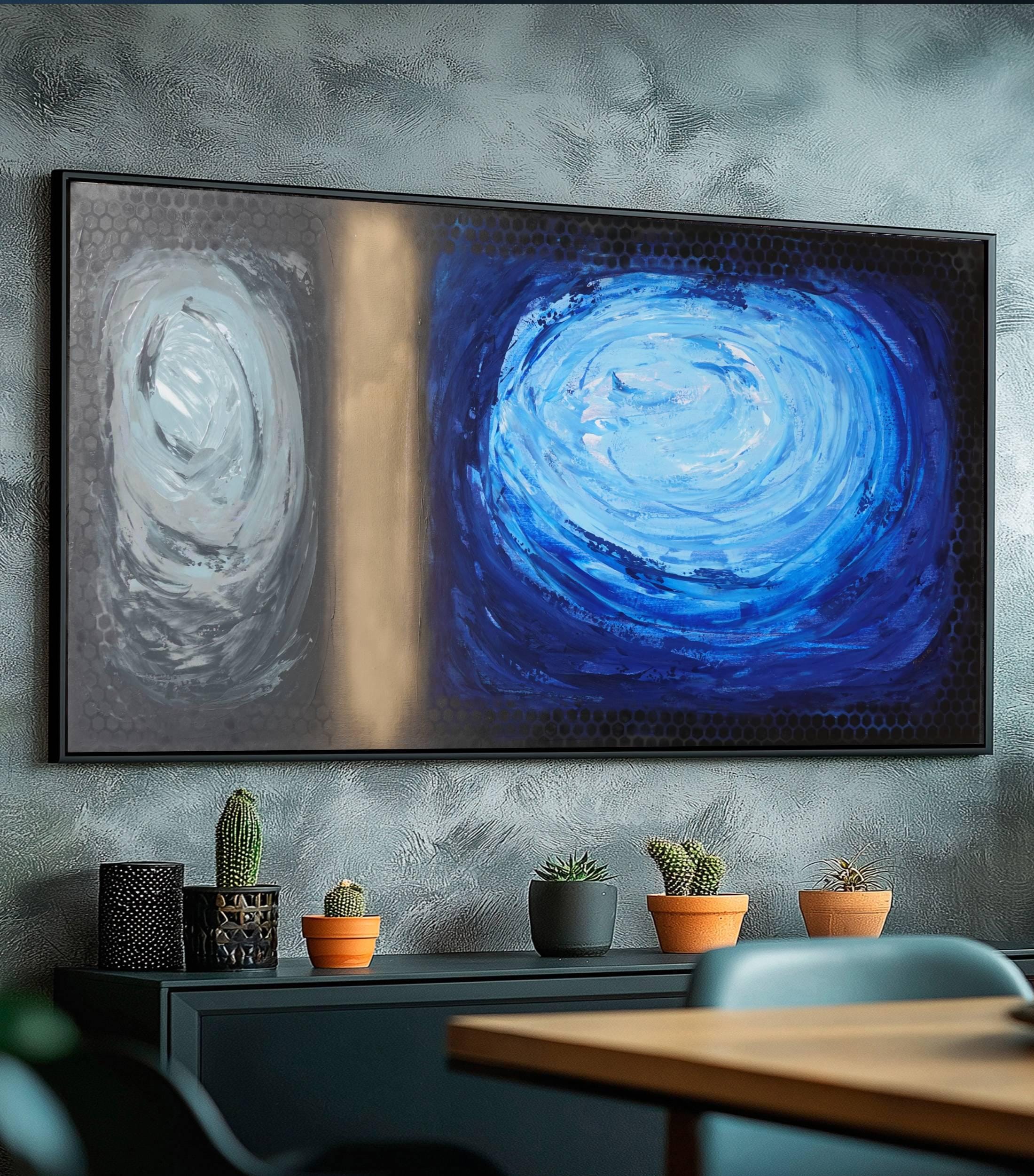 Abstract Minimalist Painting A1367 - Modern original blue gold black Wall Art by Ksavera