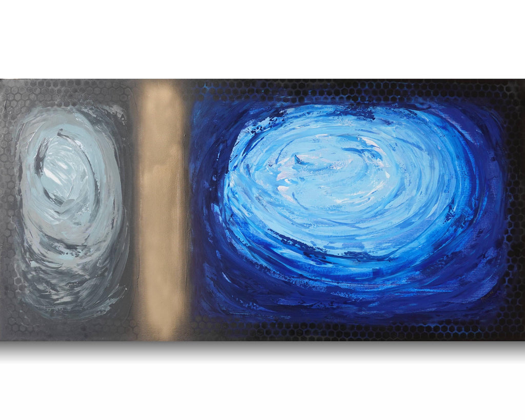 Abstract Minimalist Painting A1367 - Modern original blue gold black Wall Art by Ksavera