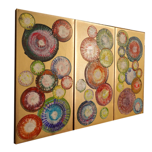 Abstract paintings A1280 - large gold triptych - original acrylic painting on canvas by Ksavera