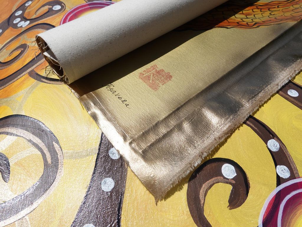 Japanischer Kranich J376 von Künstler Ksavera - extra großes Original-Acrylgemälde in Gold