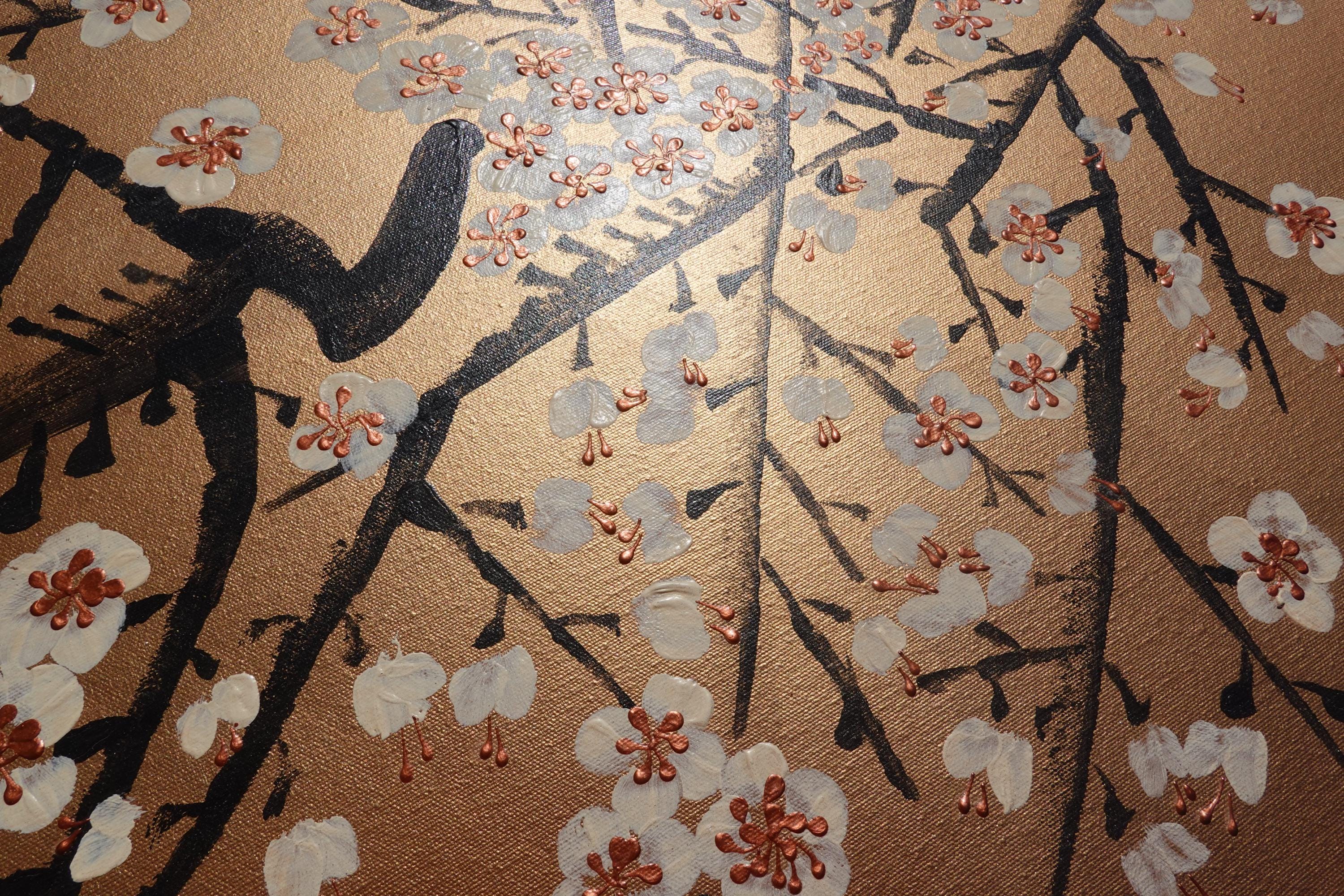 Japanese Sakura J421 is a large bronze painting - Original Acrylic Painting on unstretched canvas by artist Ksavera.