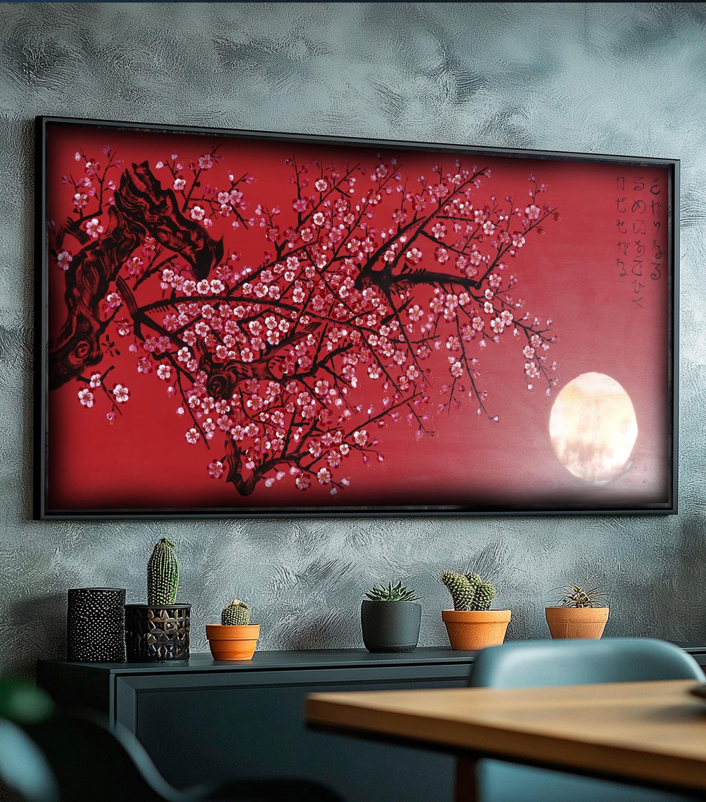 Japanese red sakura J422 is a large Japanese painting - Original Acrylic Painting on unstretched canvas by artist Ksavera.