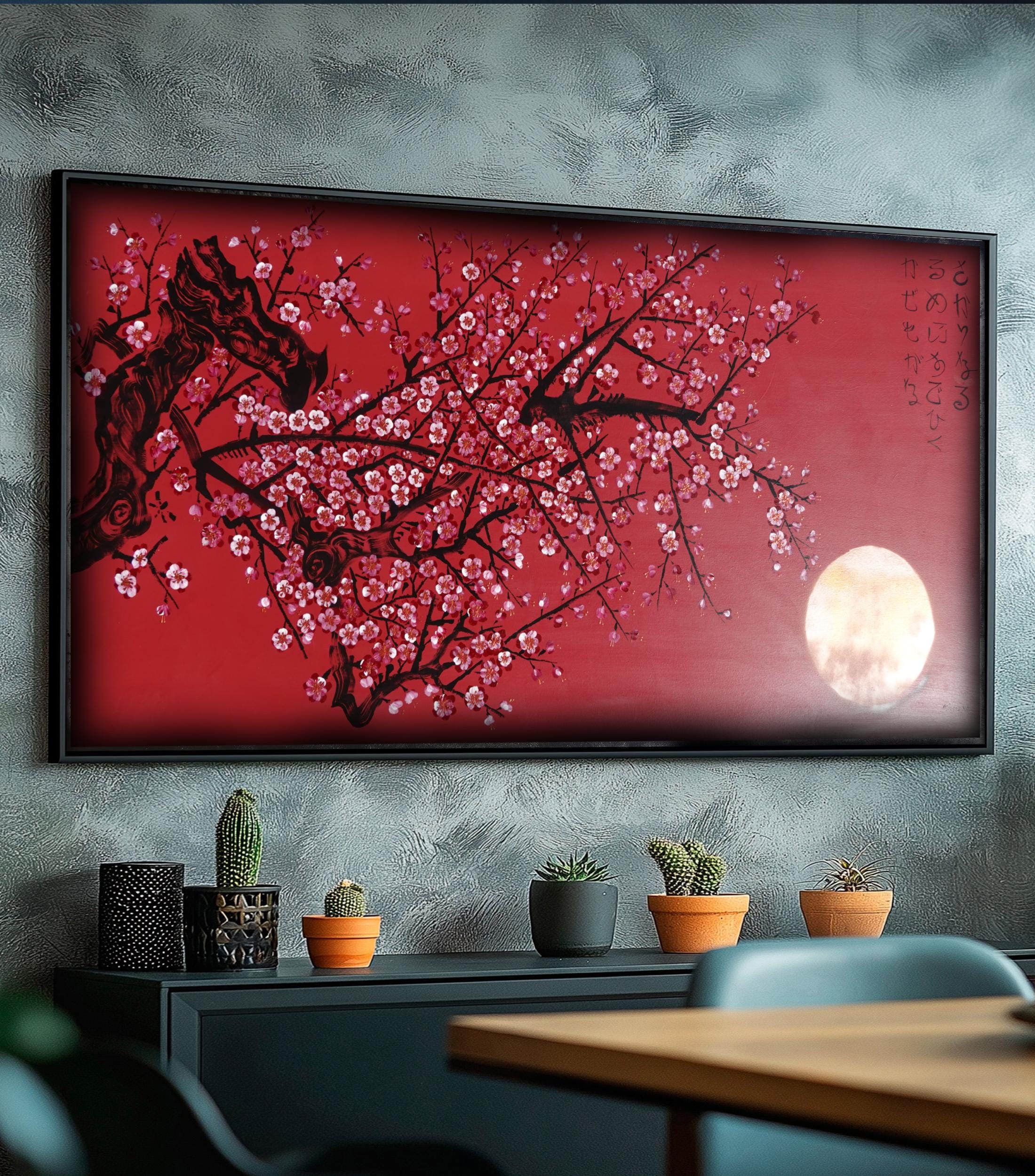 Japanese red sakura J422 is a large Japanese painting - Original Acrylic Painting on unstretched canvas by artist Ksavera.
