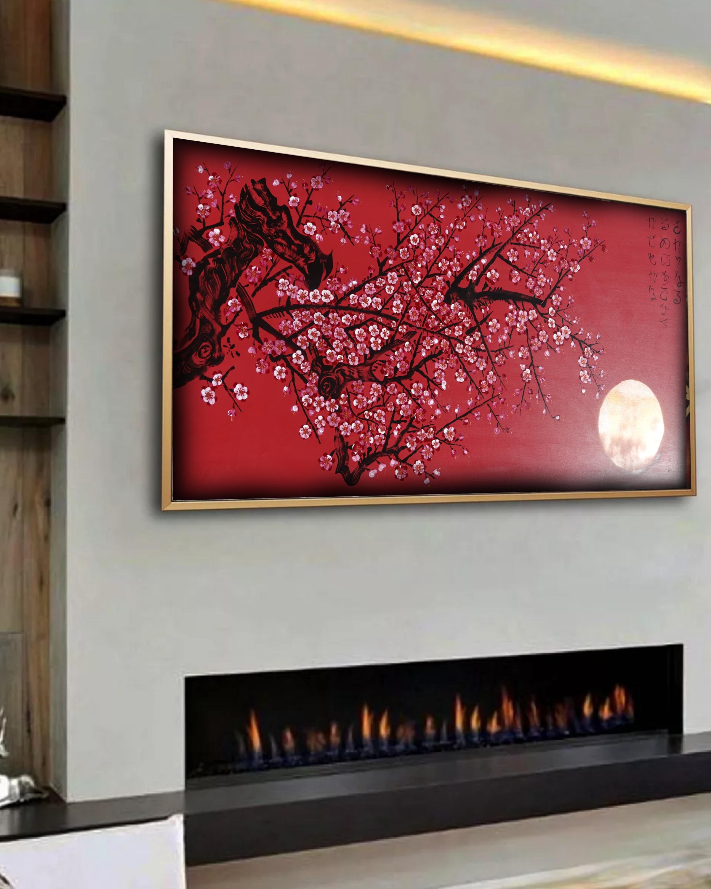 Japanese red sakura J422 is a large Japanese painting - Original Acrylic Painting on unstretched canvas by artist Ksavera.