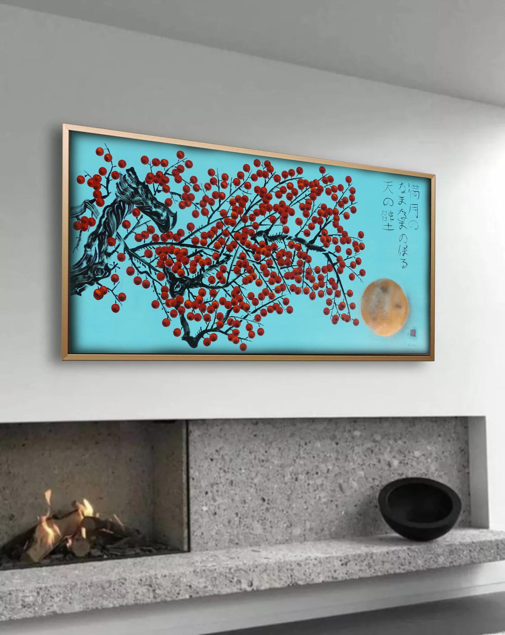 Le pommier rouge japonais J424 est une grande peinture acrylique originale turquoise de l'artiste Ksavera.