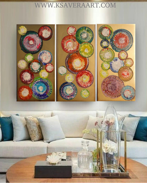 Abstract paintings A1280 - large gold triptych - original acrylic painting on canvas by Ksavera