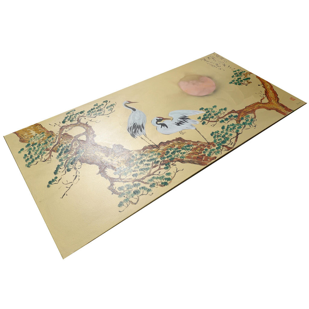 Japanischer Kranich J376 von Künstler Ksavera - extra großes Original-Acrylgemälde in Gold