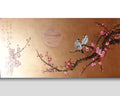 Japanese birds and sakura J419 - Modern original Wall Art - bronze Original Canvas - Contemporary Home Decor by Ksavera