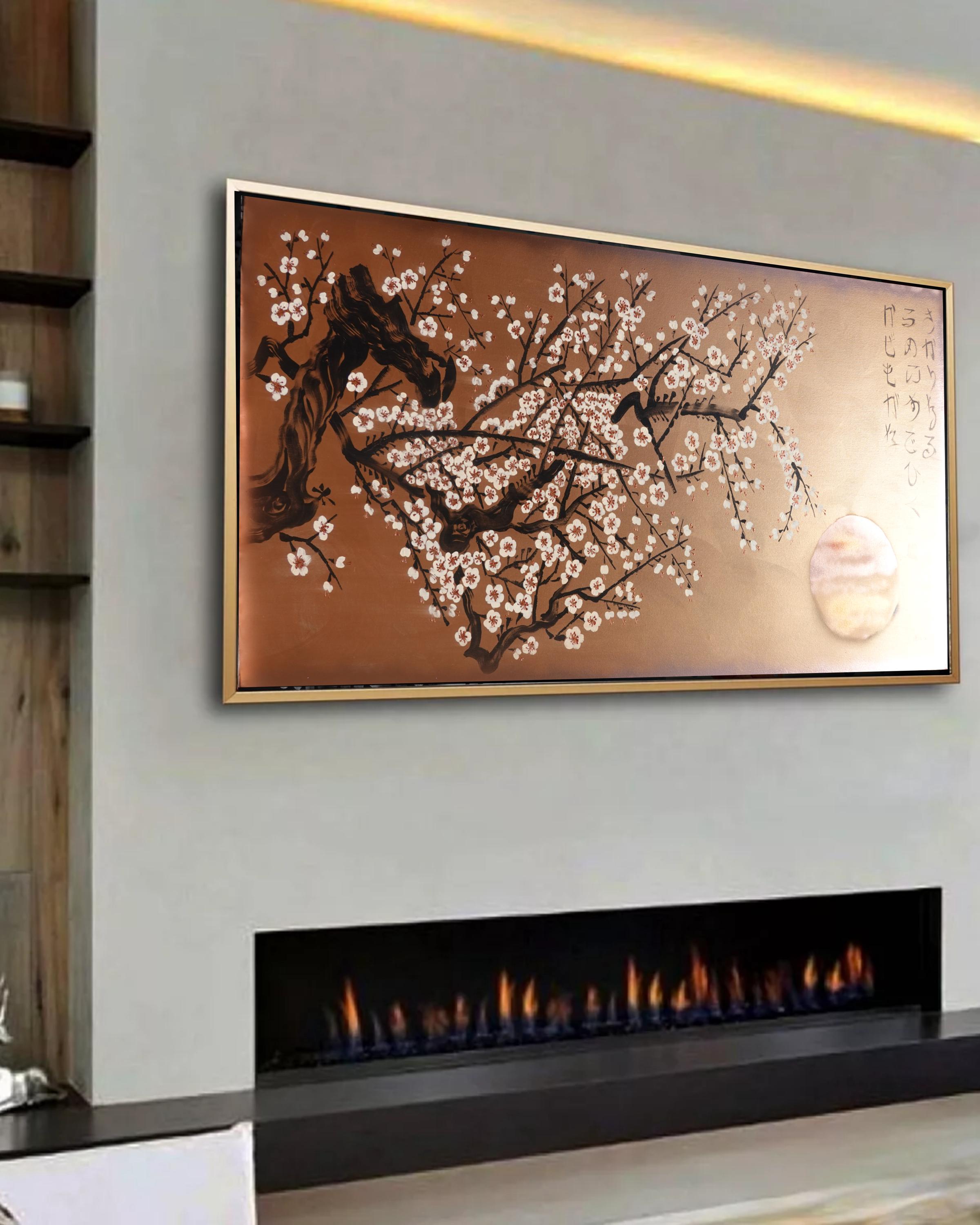 Japanese Sakura J421 is a large bronze painting - Original Acrylic Painting on unstretched canvas by artist Ksavera.