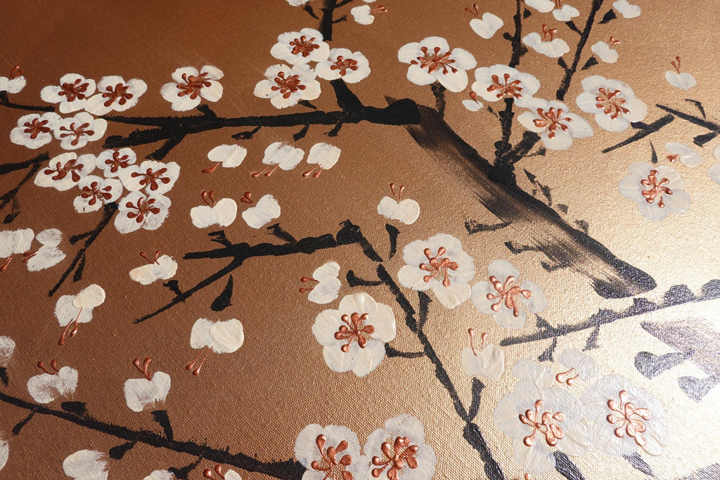 Japanese Sakura J421 is a large bronze painting - Original Acrylic Painting on unstretched canvas by artist Ksavera.